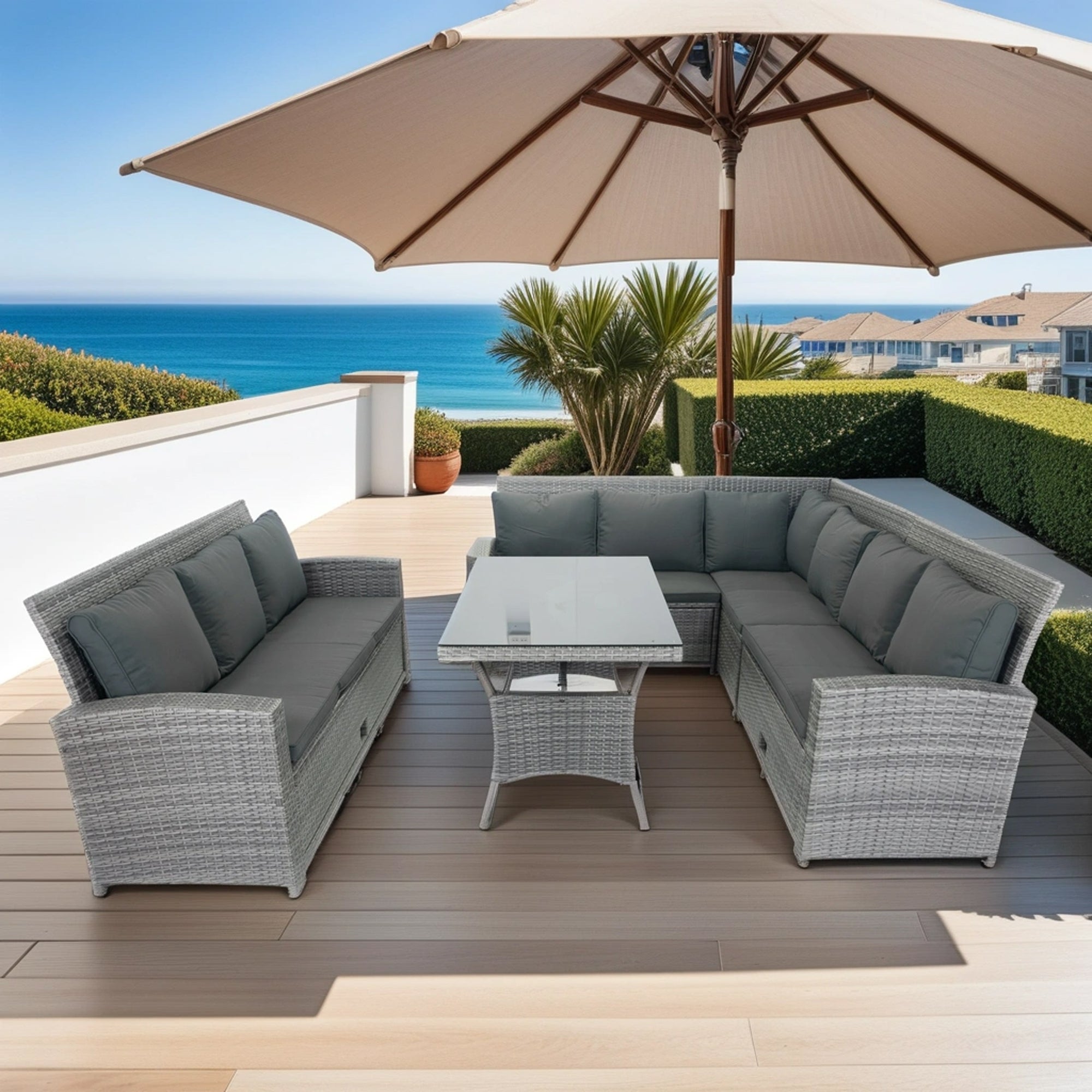 5-Piece Outdoor Patio wicker Conversation Set with 3 Storage Under Seat and Dark Grey Cushion JMELEPCS03GR