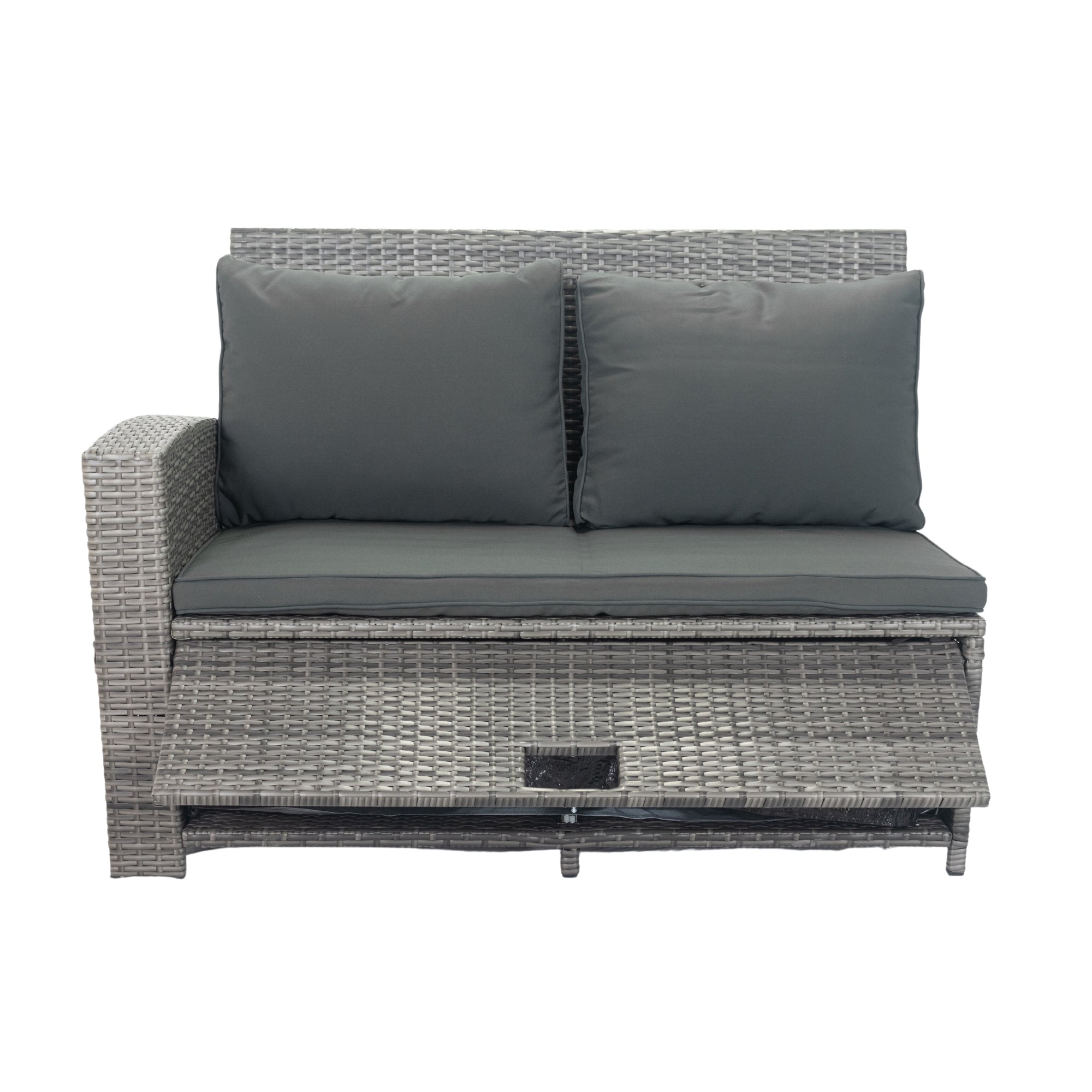 5-Piece Outdoor Patio wicker Conversation Set with 3 Storage Under Seat and Dark Grey Cushion JMELEPCS03GR