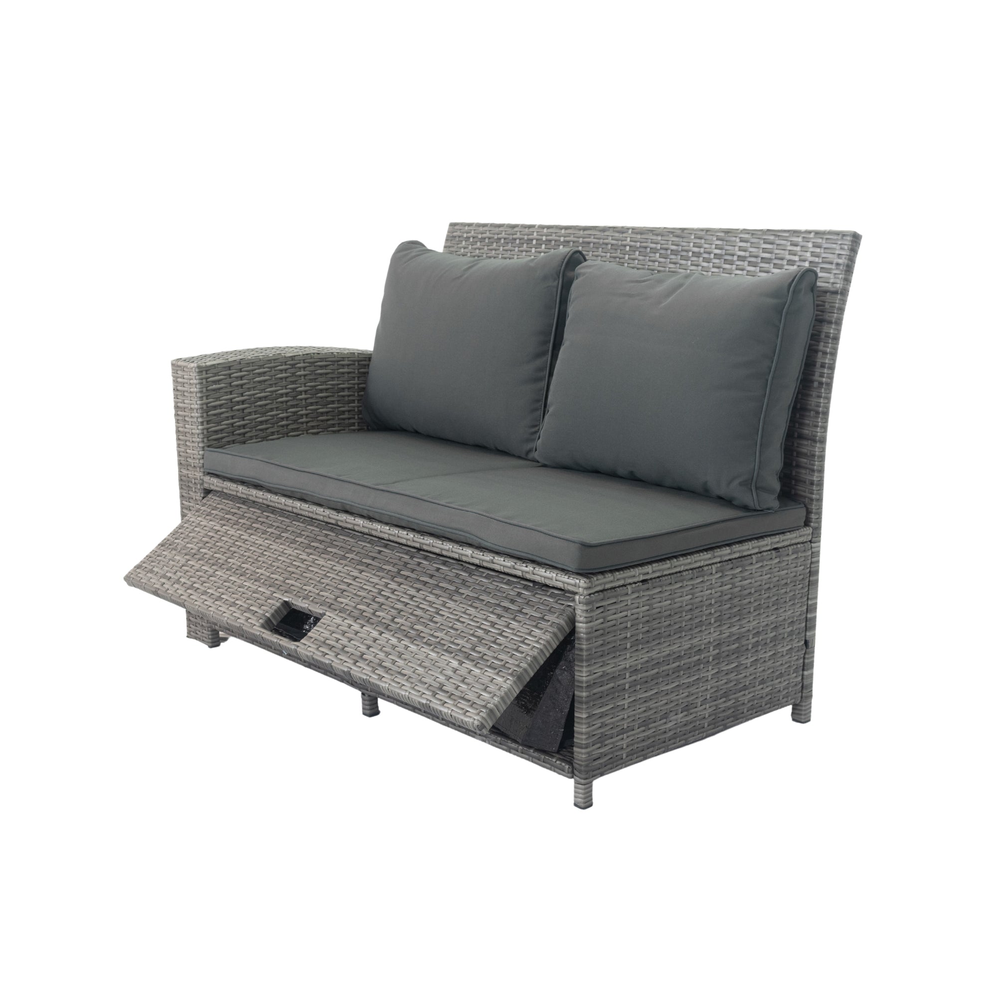 5-Piece Outdoor Patio wicker Conversation Set with 3 Storage Under Seat and Dark Grey Cushion JMELEPCS03GR