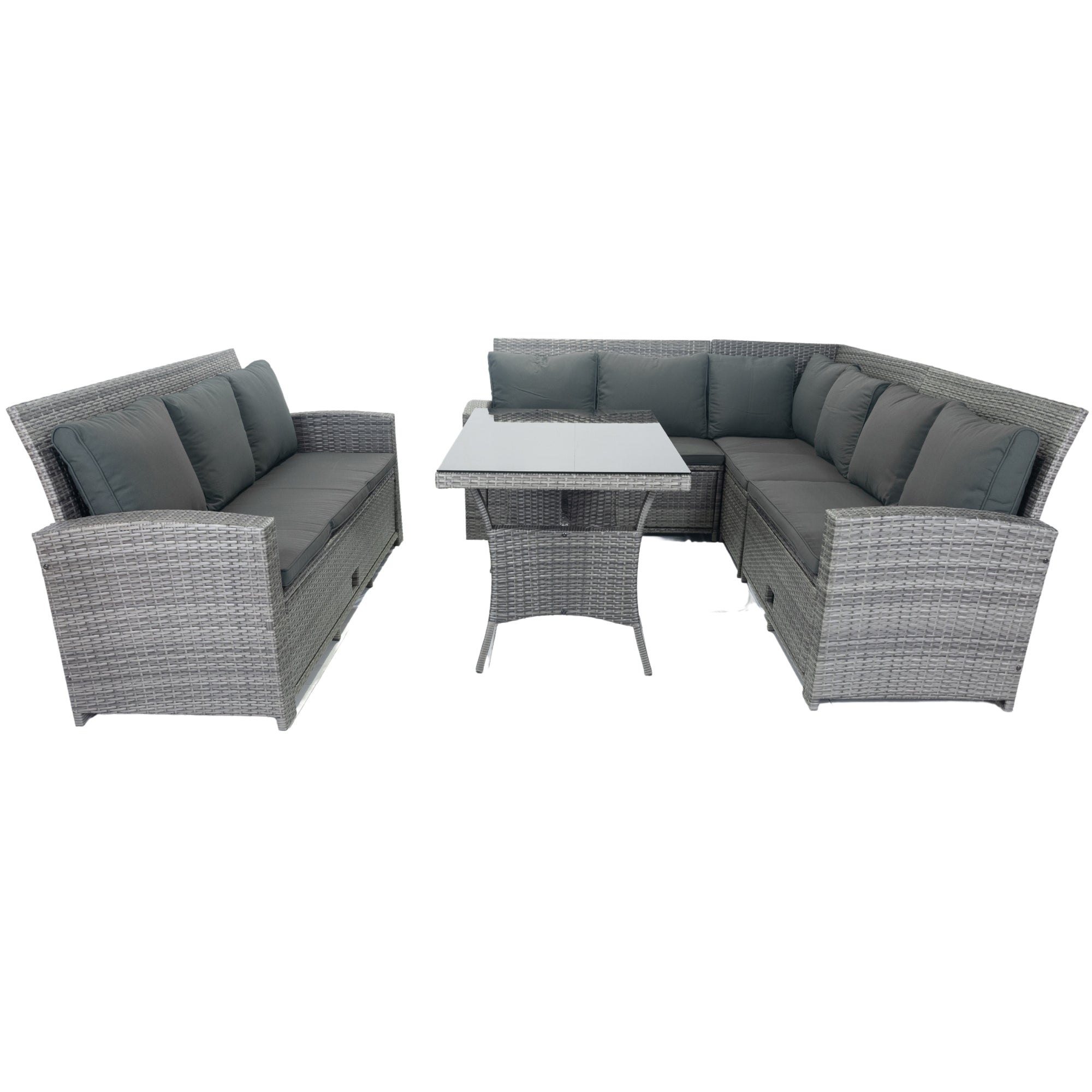 5-Piece Outdoor Patio wicker Conversation Set with 3 Storage Under Seat and Dark Grey Cushion JMELEPCS03GR