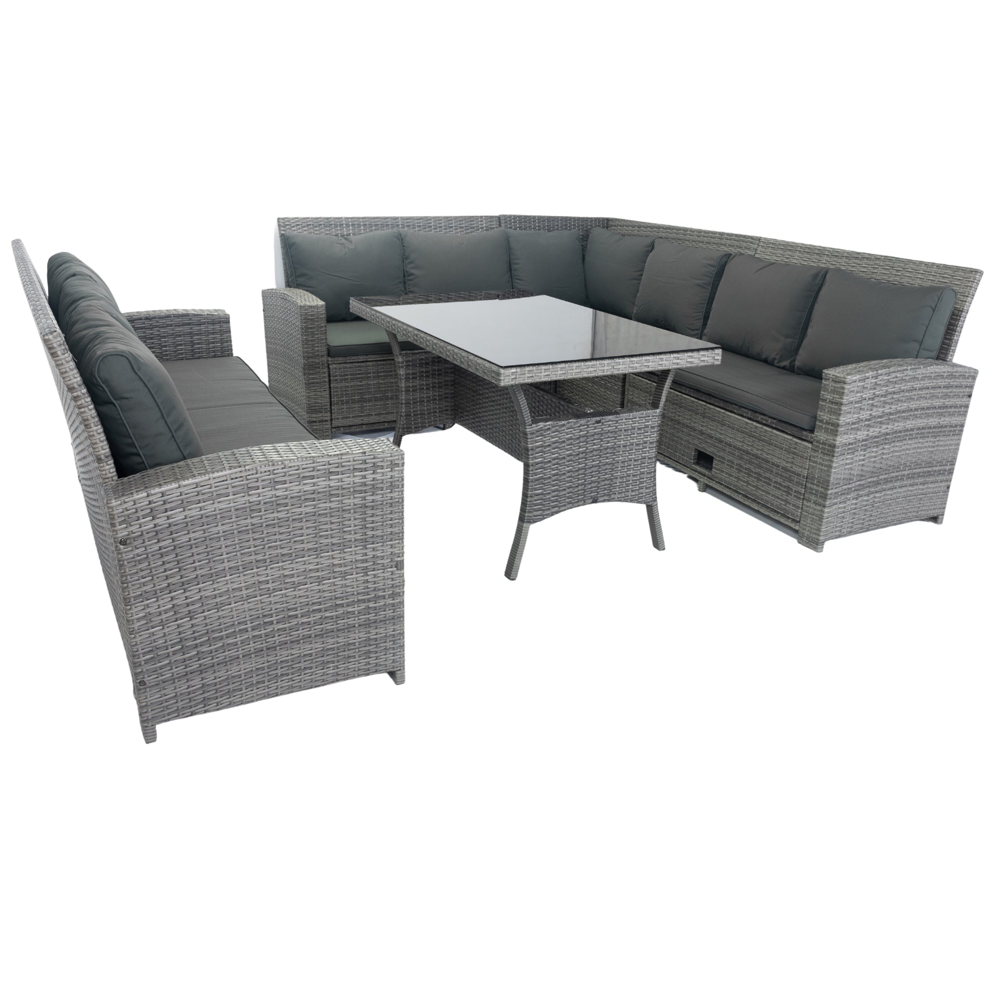 5-Piece Outdoor Patio wicker Conversation Set with 3 Storage Under Seat and Dark Grey Cushion JMELEPCS03GR