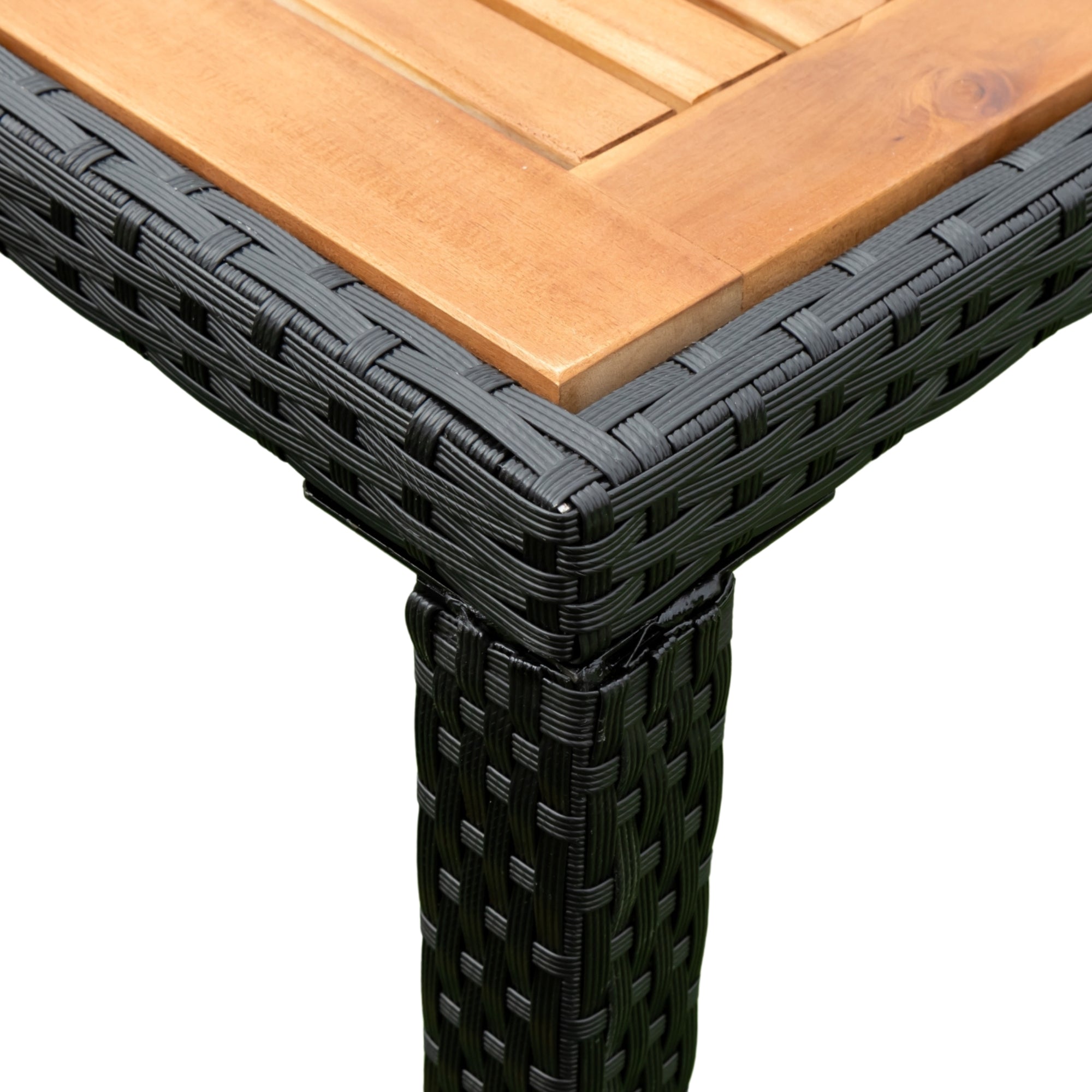 5-piece Outdoor Patio Wicker Dining Set with Acacia Wood Top and Creme Cushion BOELEPD05B-CR