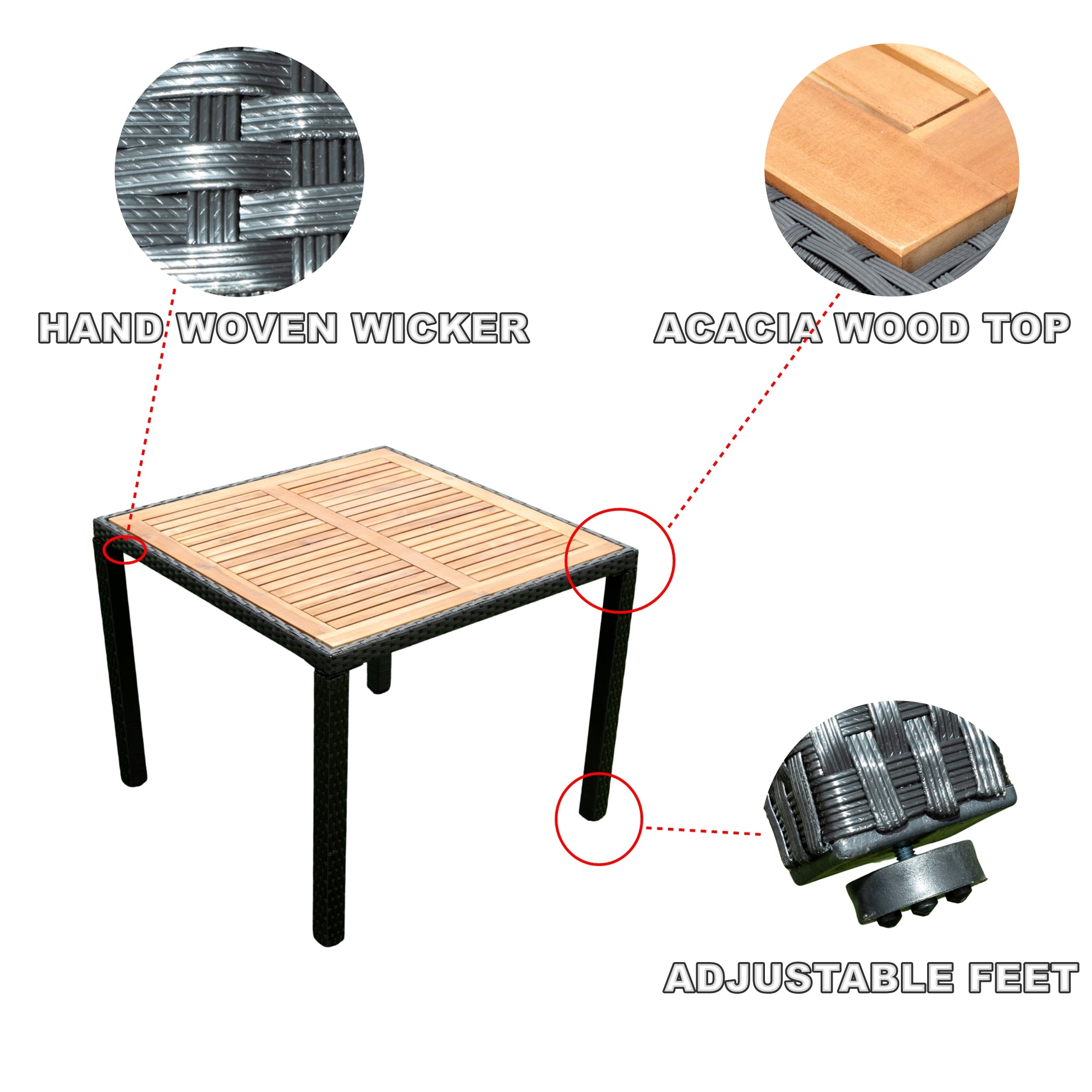 5-piece Outdoor Patio Wicker Dining Set with Acacia Wood Top and Creme Cushion BOELEPD05B-CR