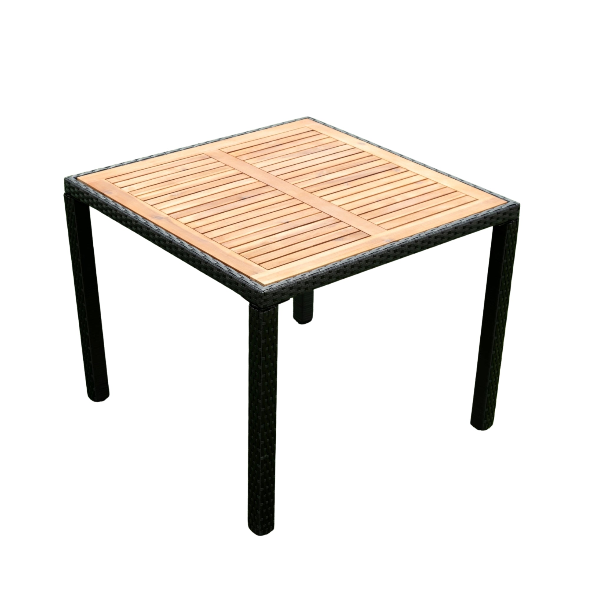 5-piece Outdoor Patio Wicker Dining Set with Acacia Wood Top and Creme Cushion BOELEPD05B-CR