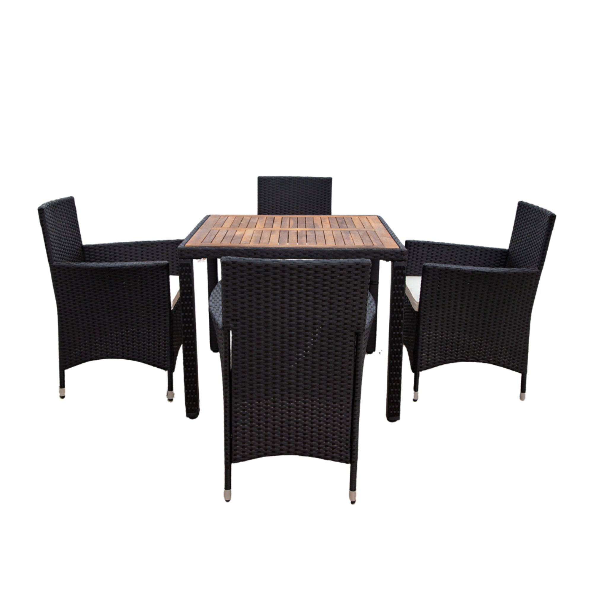 5-piece Outdoor Patio Wicker Dining Set with Acacia Wood Top and Creme Cushion BOELEPD05B-CR