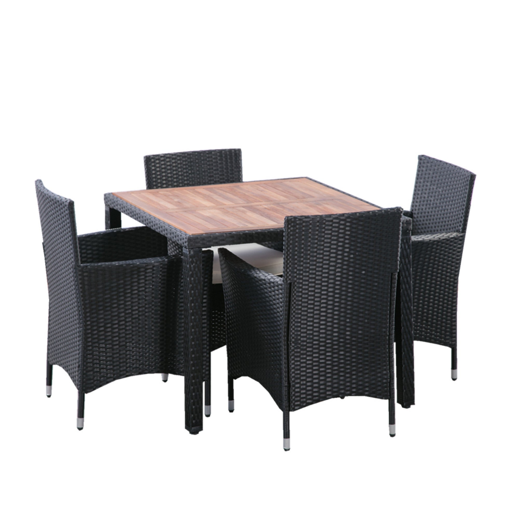 5-piece Outdoor Patio Wicker Dining Set with Acacia Wood Top and Creme Cushion BOELEPD05B-CR