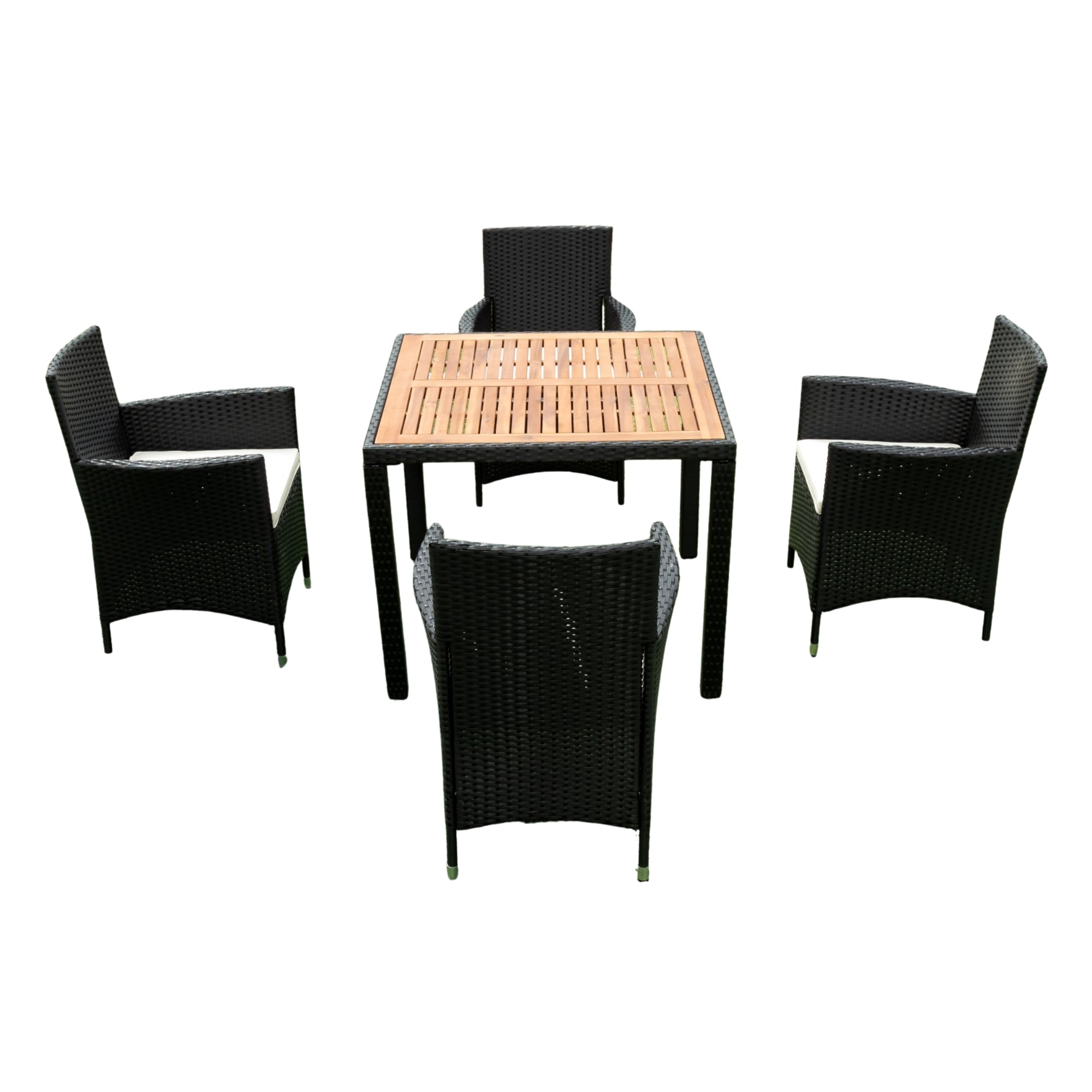 5-piece Outdoor Patio Wicker Dining Set with Acacia Wood Top and Creme Cushion BOELEPD05B-CR