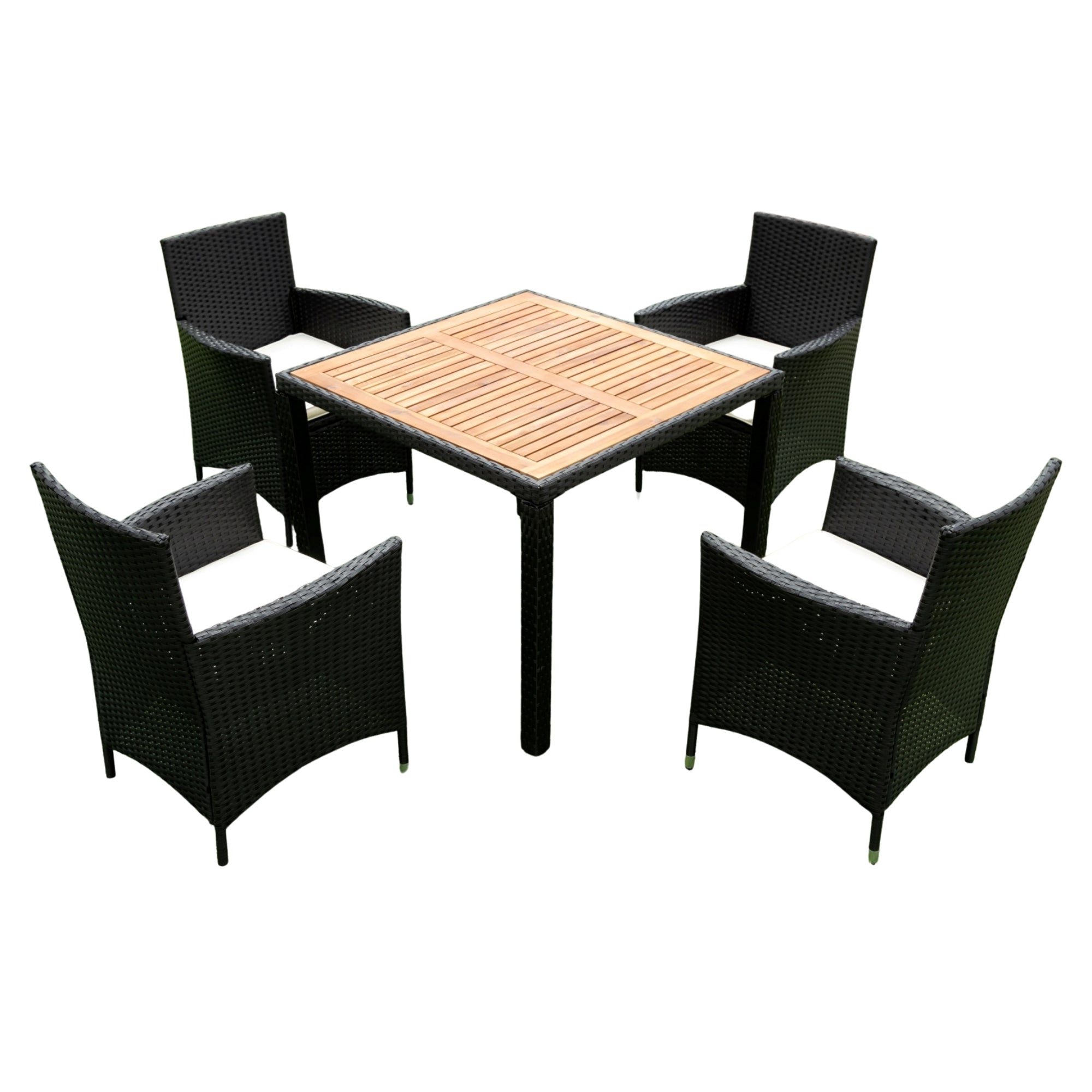 5-piece Outdoor Patio Wicker Dining Set with Acacia Wood Top and Creme Cushion BOELEPD05B-CR
