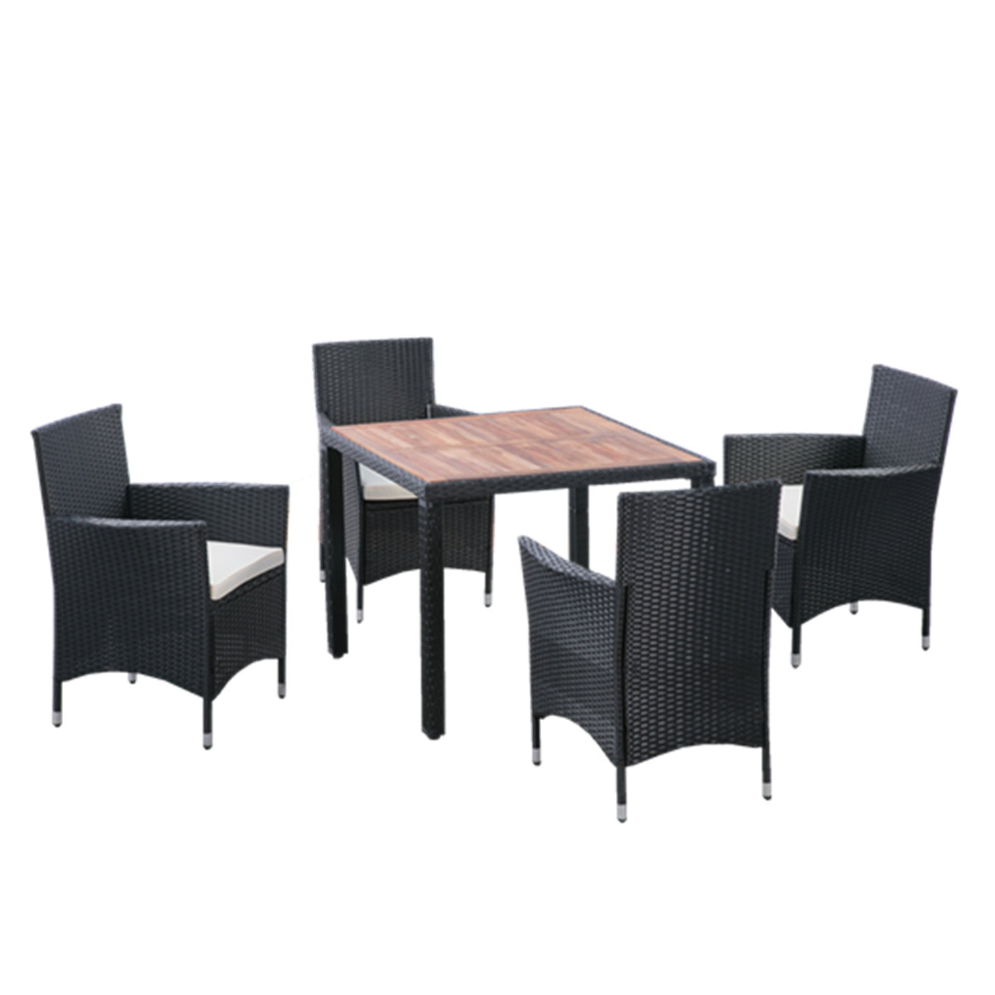 5-piece Outdoor Patio Wicker Dining Set with Acacia Wood Top and Creme Cushion BOELEPD05B-CR
