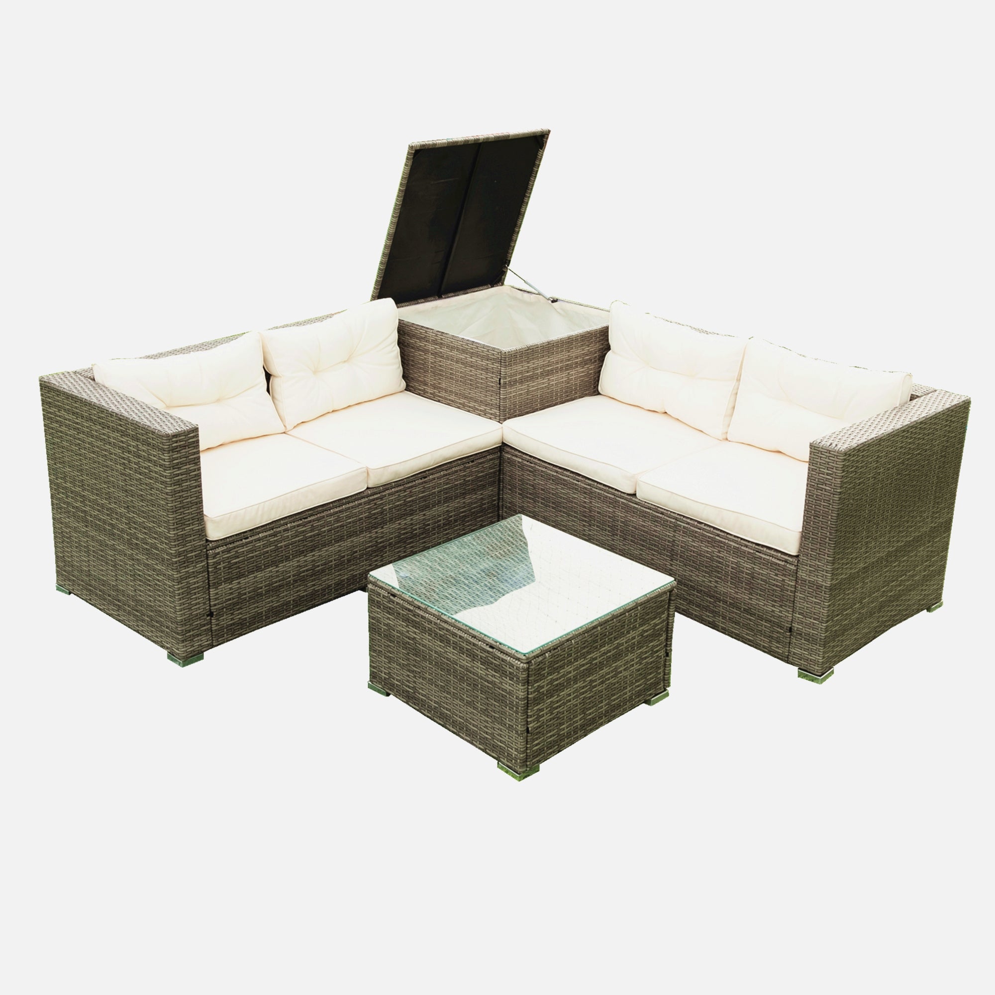 4-Piece Outdoor Patio Wicker Rattan Sectional Sofa Set with Storage Box and Cushions BOELEPS01TA-CR