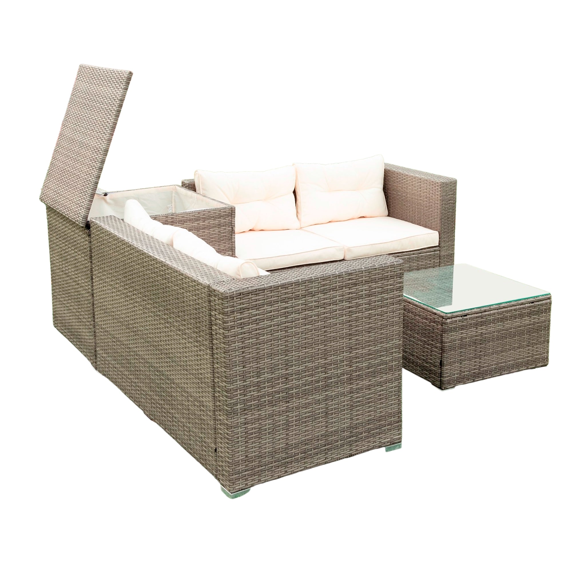 4-Piece Outdoor Patio Wicker Rattan Sectional Sofa Set with Storage Box and Cushions BOELEPS01TA-CR