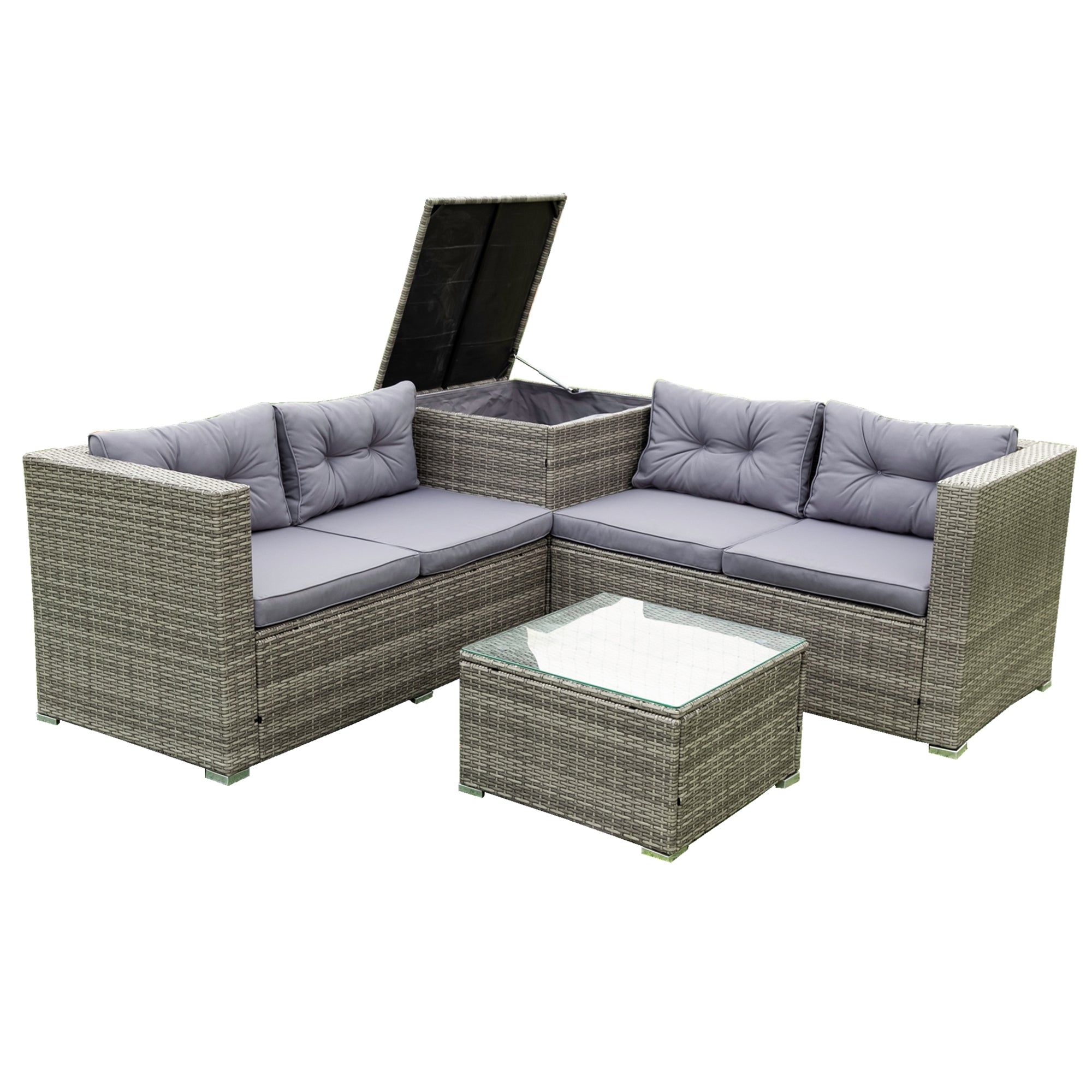 4-Piece Outdoor Patio Wicker Rattan Sectional Sofa Set with Storage Box and Cushions BOELEPS01TA-GR