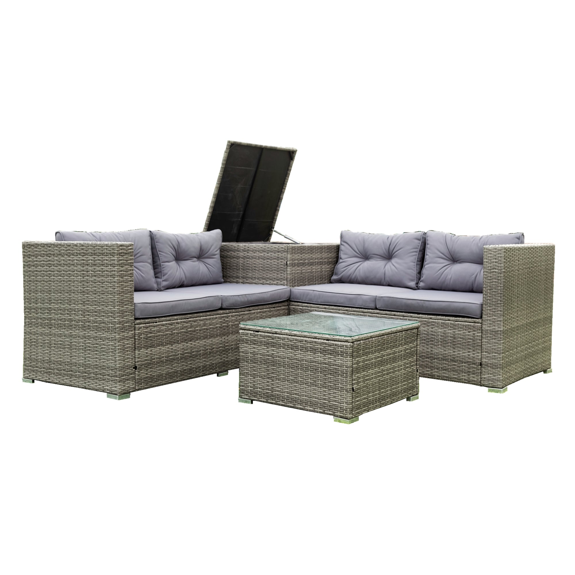 4-Piece Outdoor Patio Wicker Rattan Sectional Sofa Set with Storage Box and Cushions BOELEPS01TA-GR