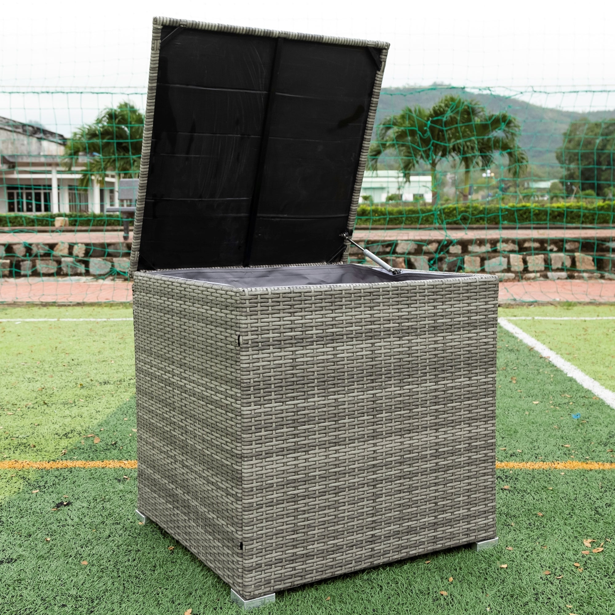4-Piece Outdoor Patio Wicker Rattan Sectional Sofa Set with Storage Box and Cushions BOELEPS01TA-GR