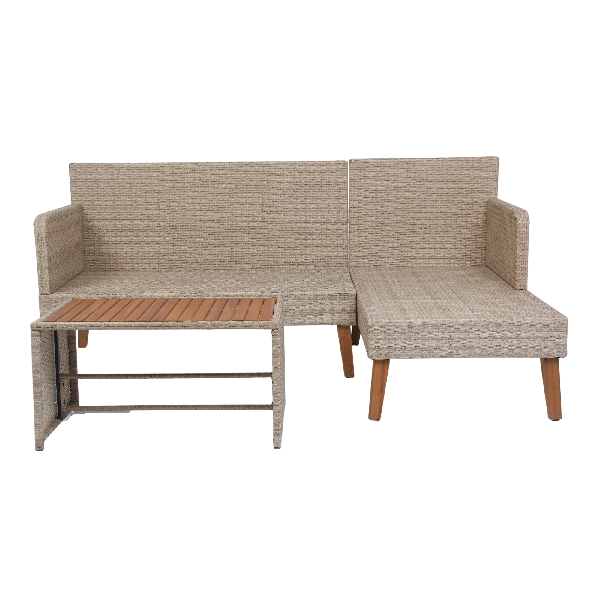 3-Piece Outdoor Patio Wicker Rattan Furniture Sofa Set with Dark Grey Cushion JMELEPS08NY-GR