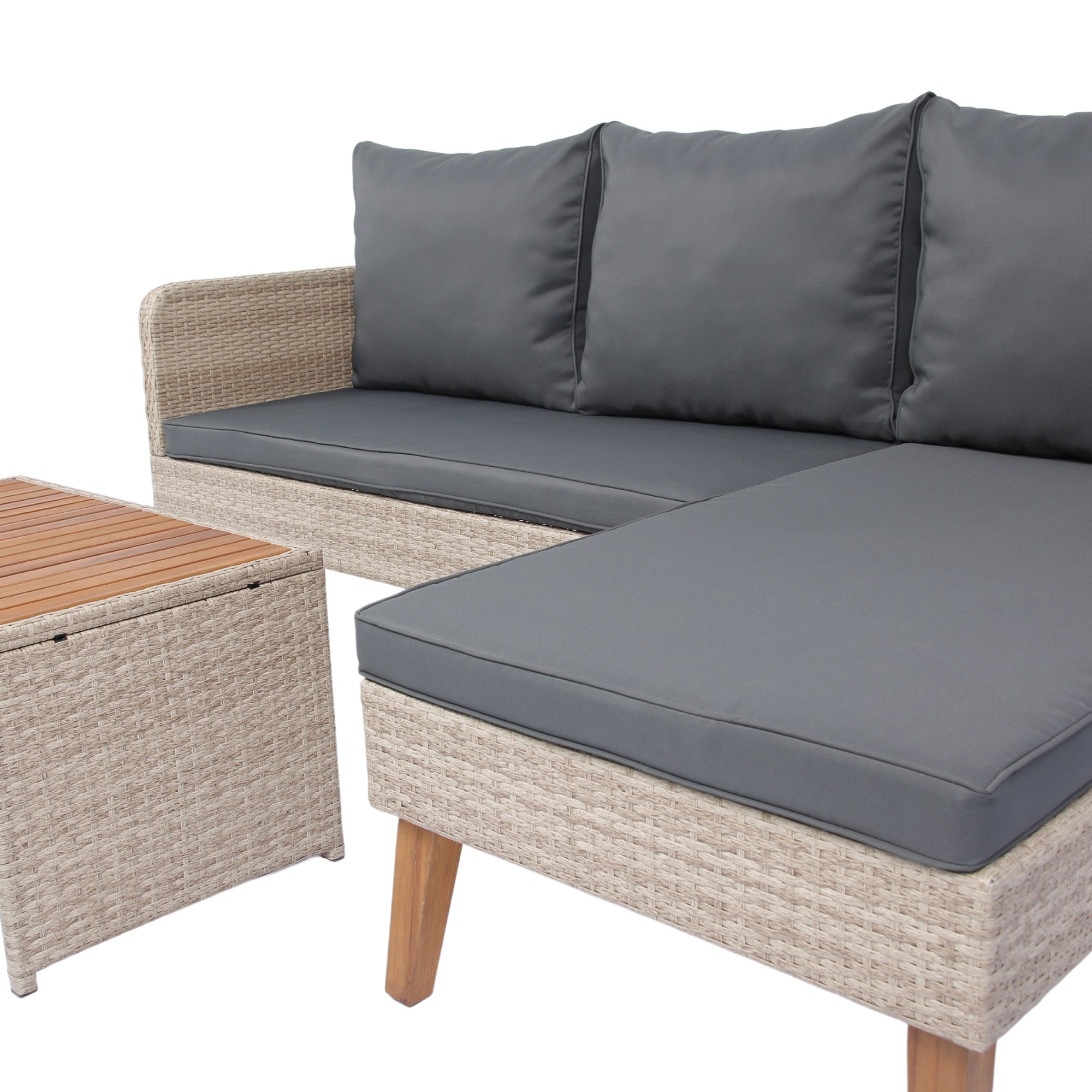 3-Piece Outdoor Patio Wicker Rattan Furniture Sofa Set with Dark Grey Cushion JMELEPS08NY-GR