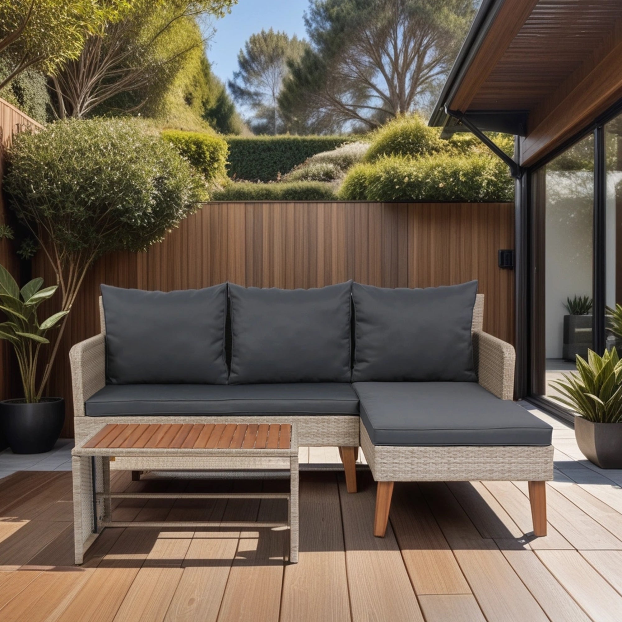 3-Piece Outdoor Patio Wicker Rattan Furniture Sofa Set with Dark Grey Cushion JMELEPS08NY-GR