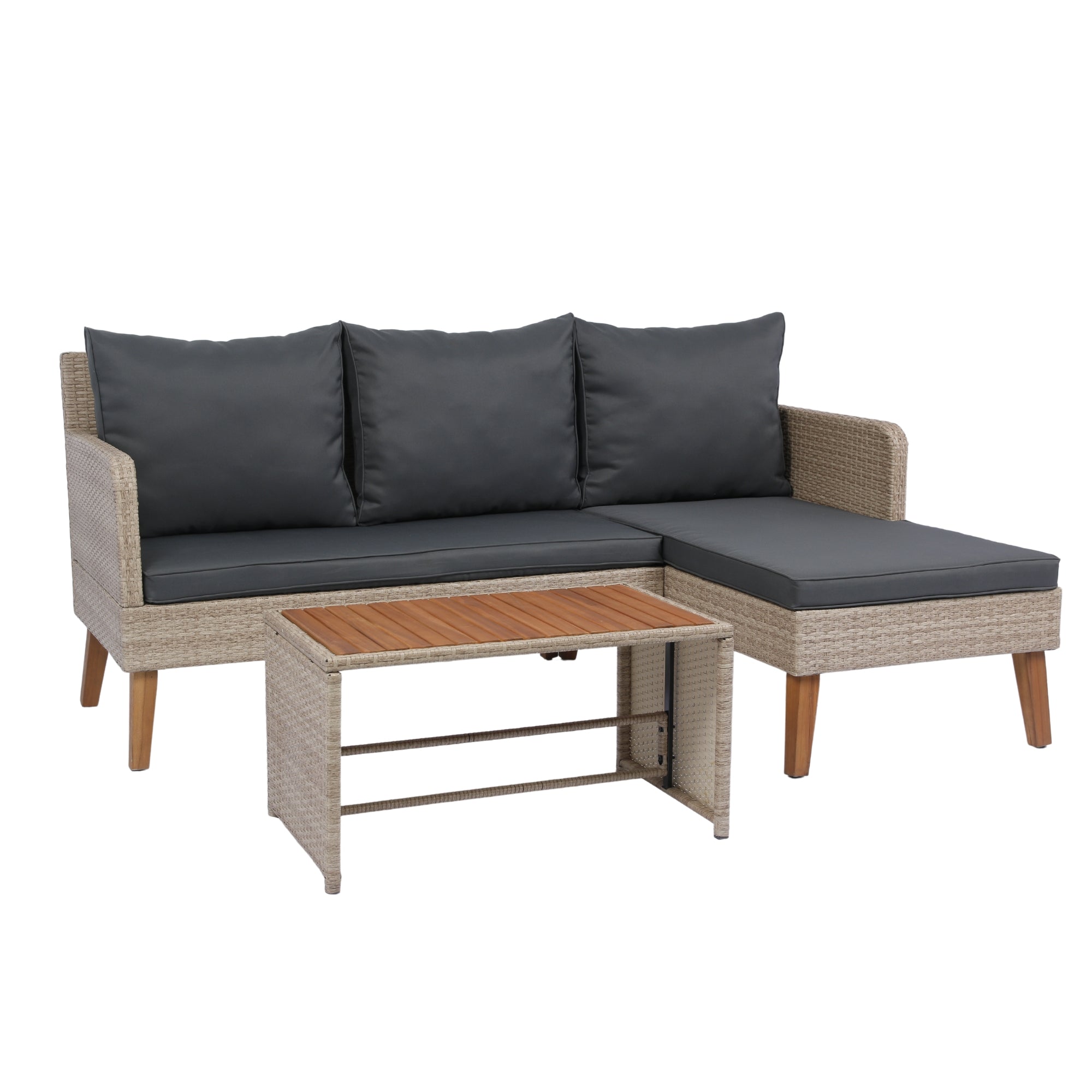 3-Piece Outdoor Patio Wicker Rattan Furniture Sofa Set with Dark Grey Cushion JMELEPS08NY-GR