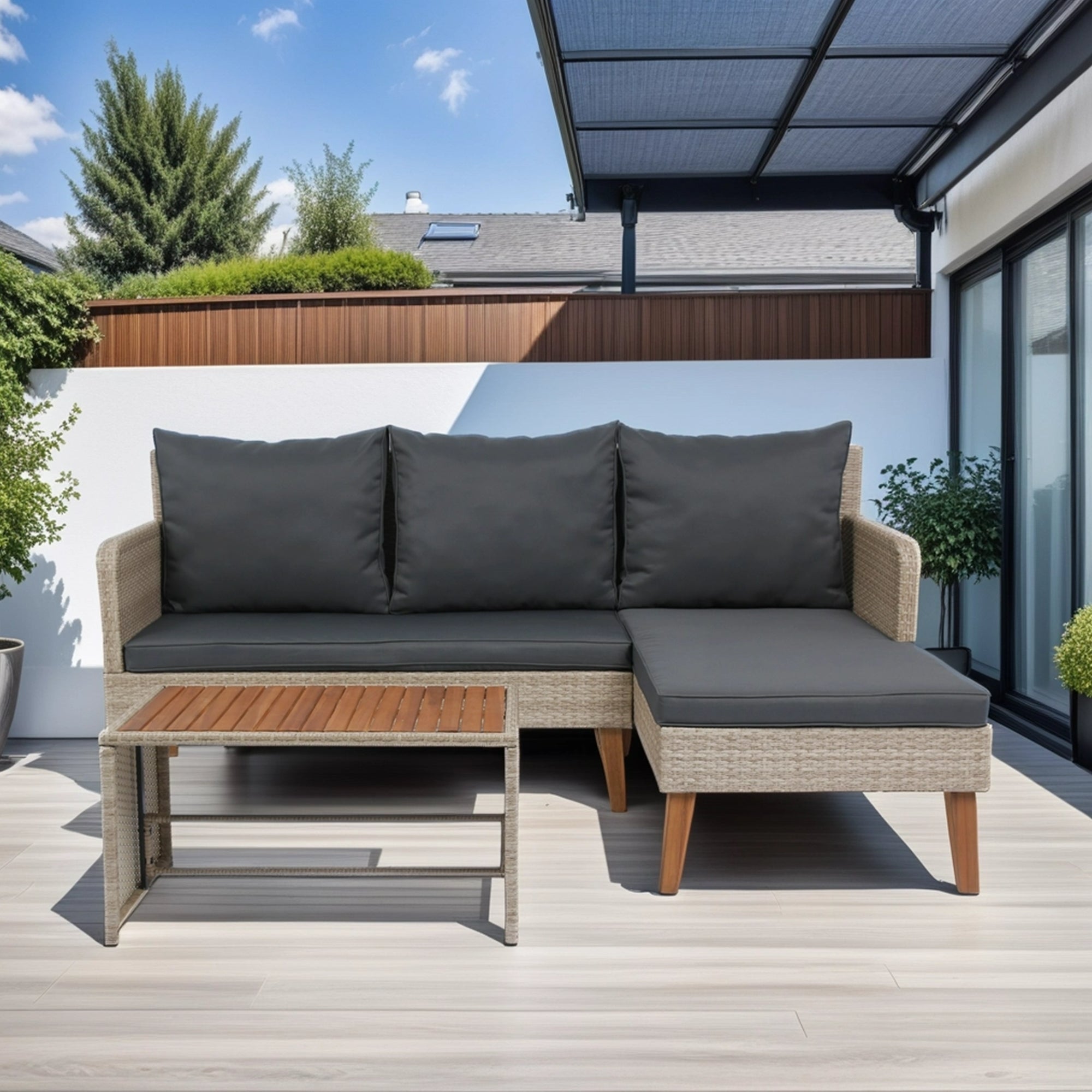 3-Piece Outdoor Patio Wicker Rattan Furniture Sofa Set with Dark Grey Cushion JMELEPS08NY-GR