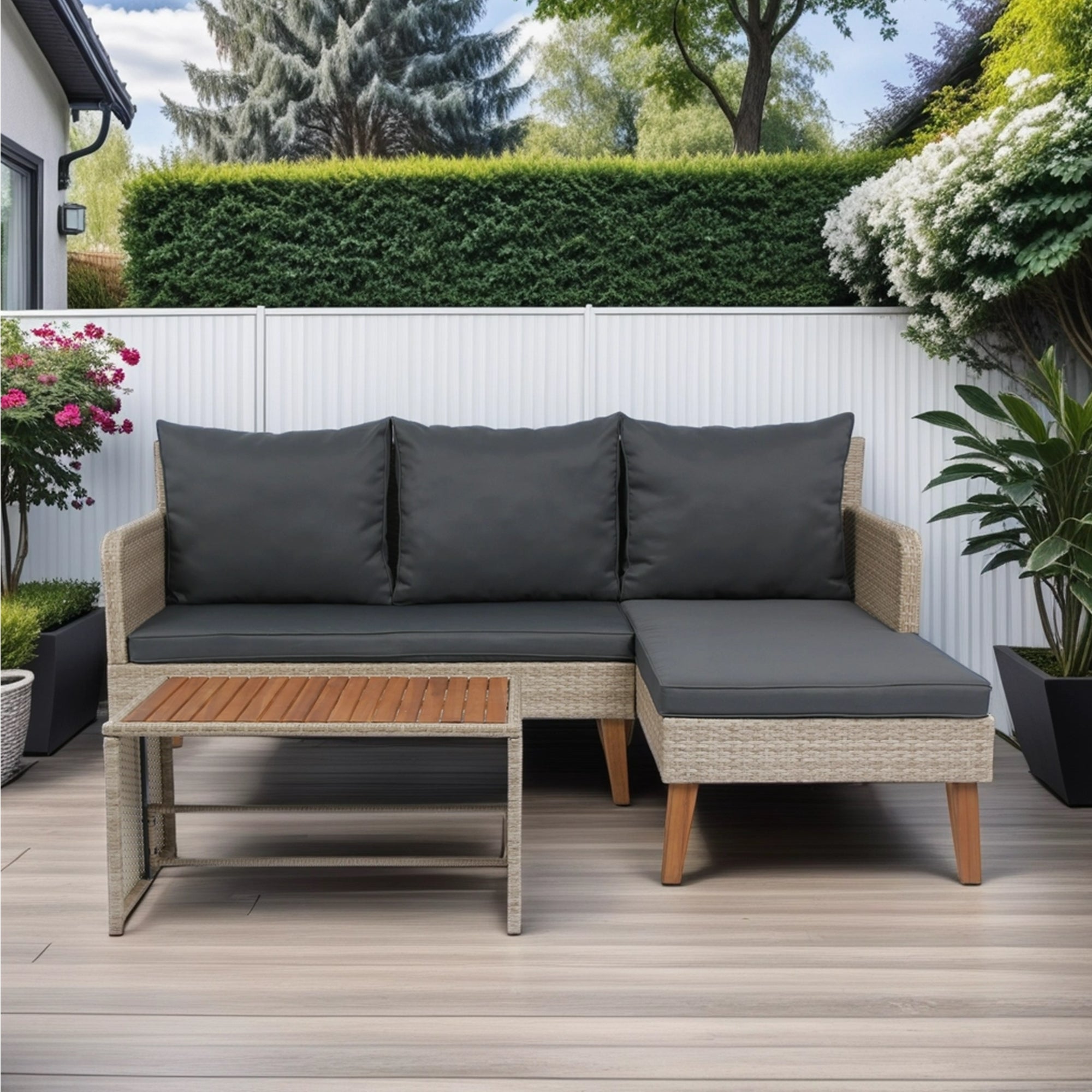 3-Piece Outdoor Patio Wicker Rattan Furniture Sofa Set with Dark Grey Cushion JMELEPS08NY-GR