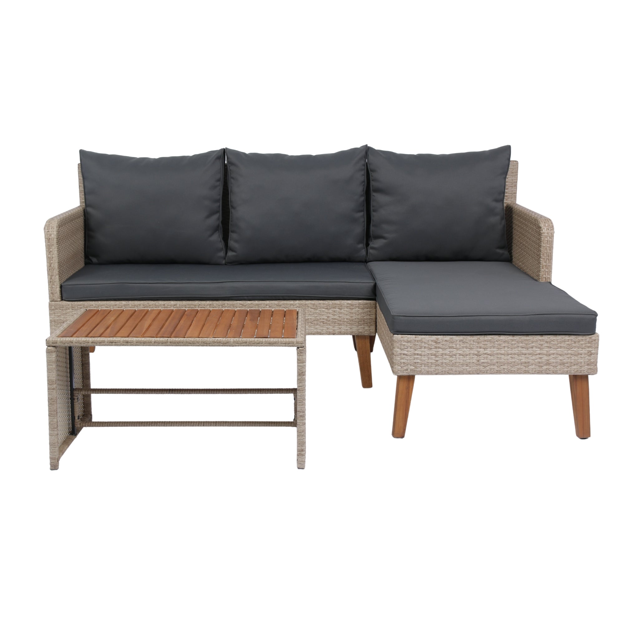 3-Piece Outdoor Patio Wicker Rattan Furniture Sofa Set with Dark Grey Cushion JMELEPS08NY-GR