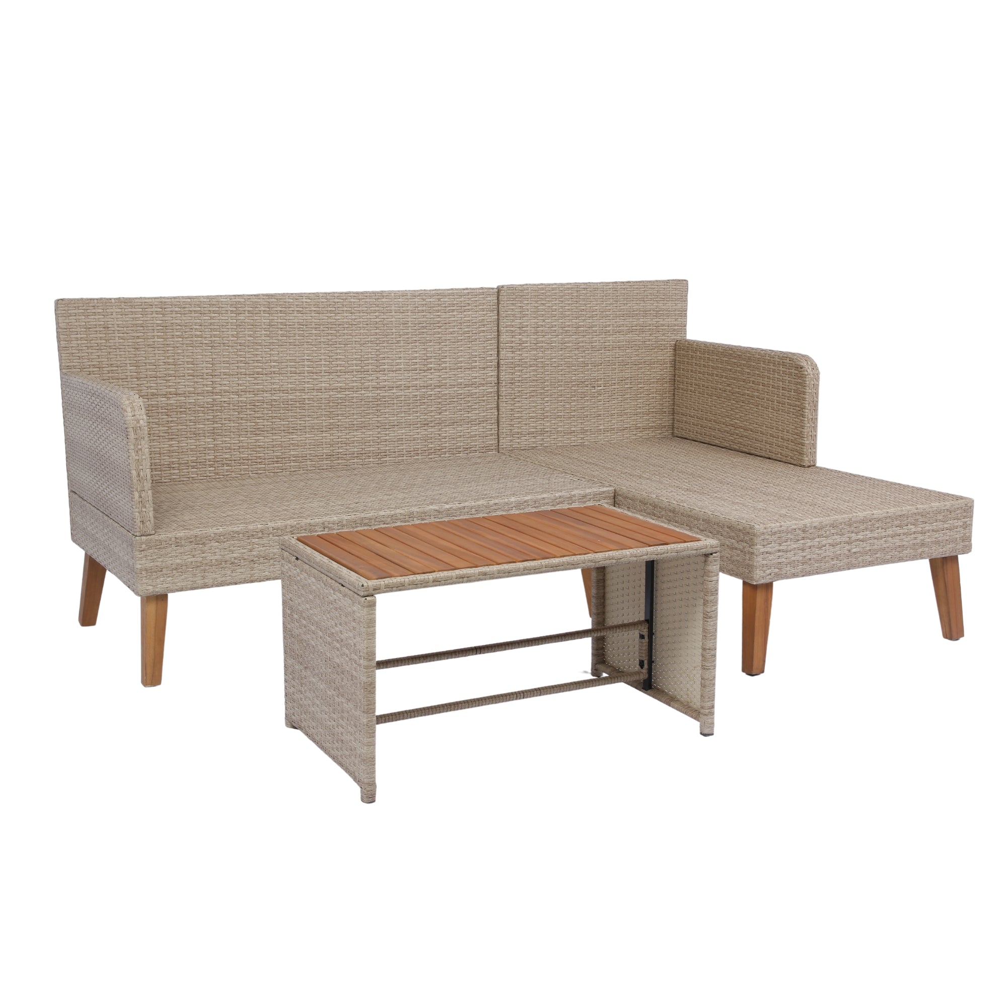 3-Piece Outdoor Patio Wicker Rattan Furniture Sofa Set with Dark Grey Cushion JMELEPS08NY-GR