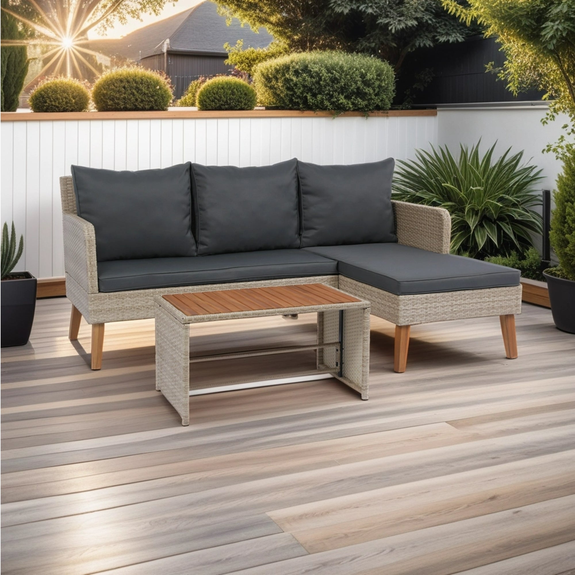 3-Piece Outdoor Patio Wicker Rattan Furniture Sofa Set with Dark Grey Cushion JMELEPS08NY-GR
