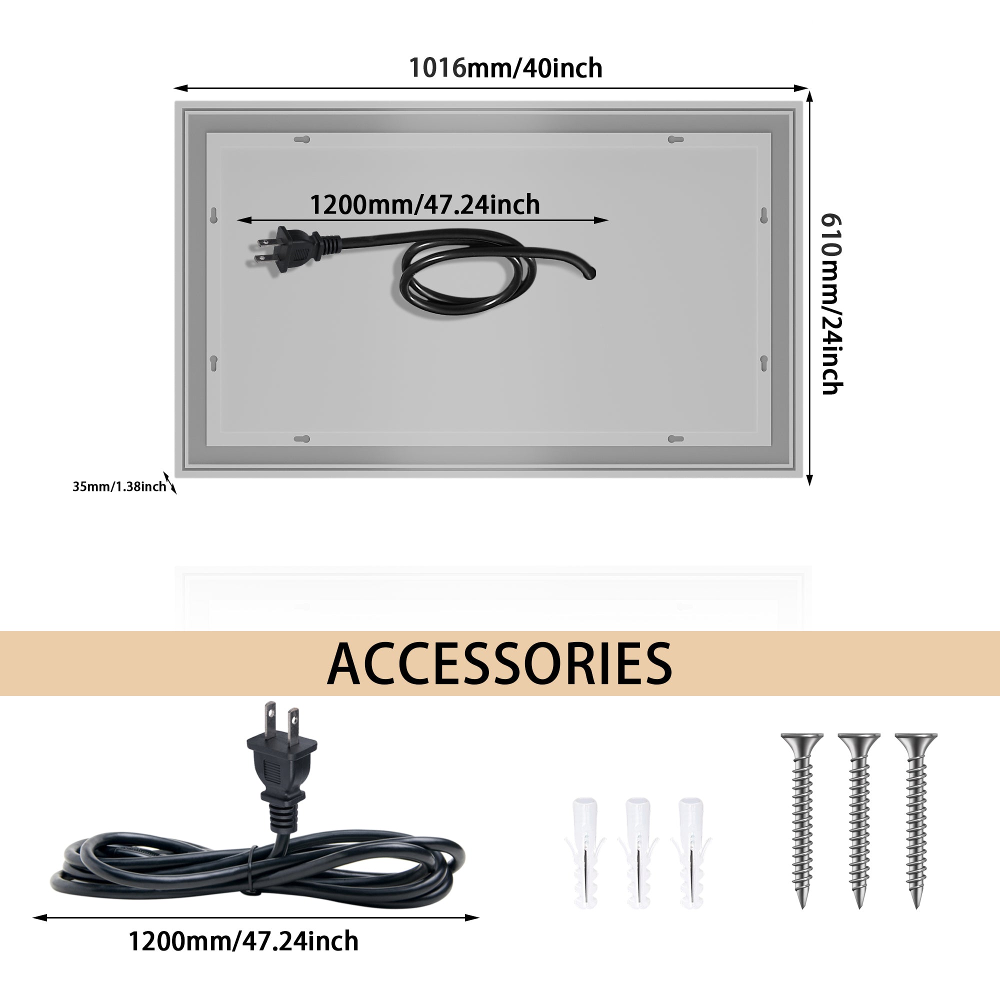 Rectangular Frameless Dimmable Wall Mounted LED Bathroom Vanity Mirror