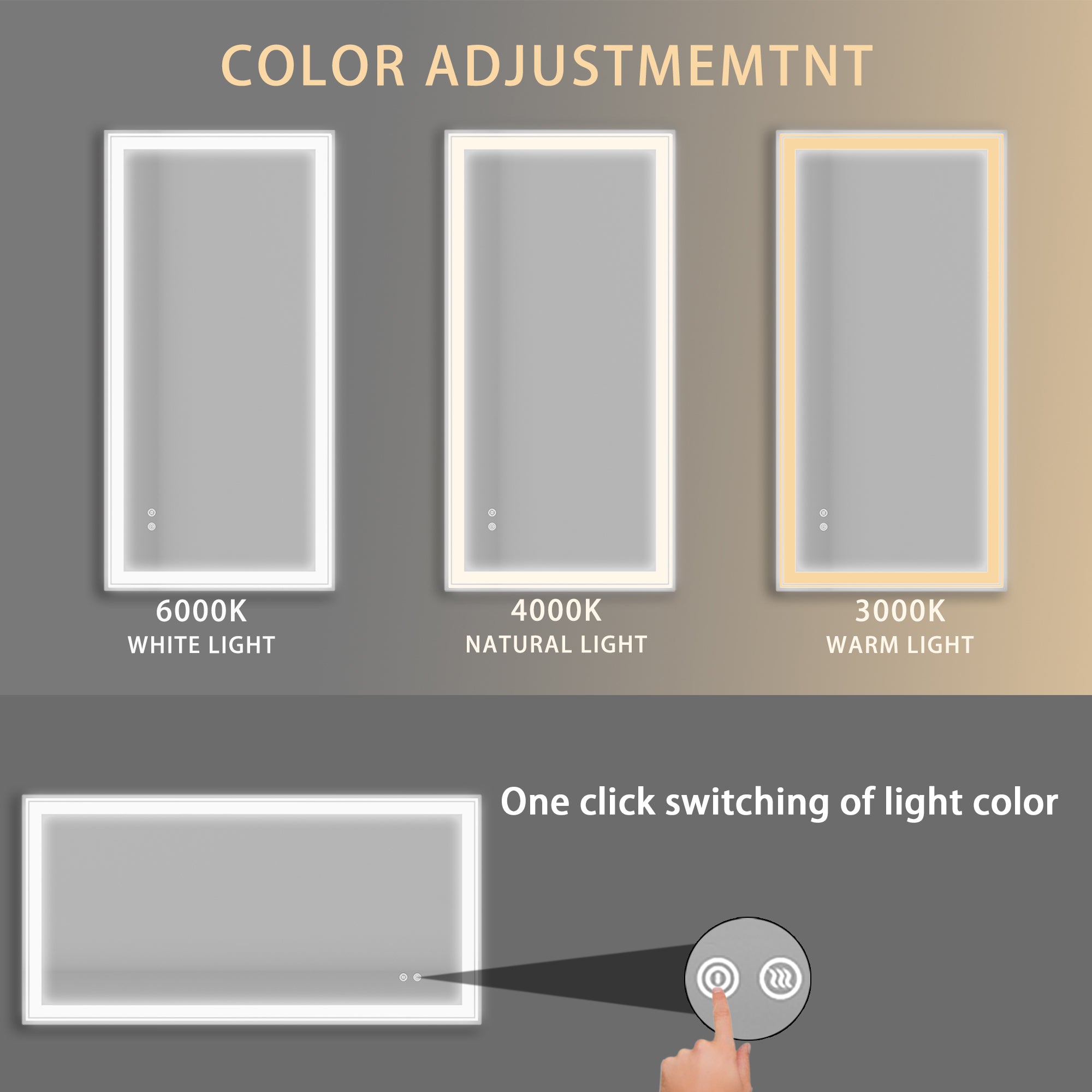 Rectangular Frameless Dimmable Wall Mounted LED Bathroom Vanity Mirror