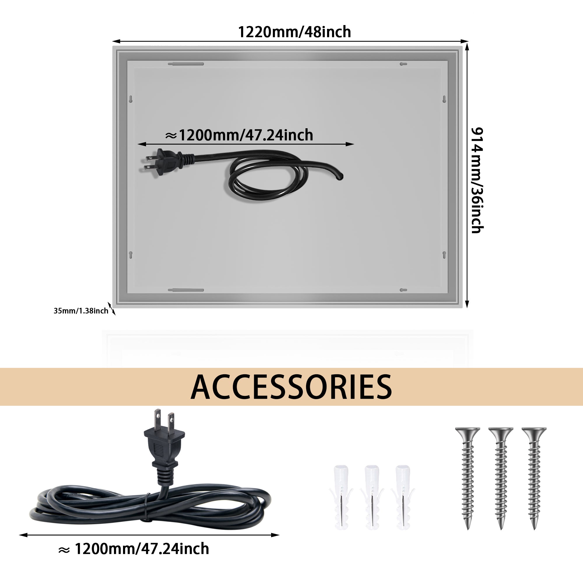Rectangular Frameless Dimmable Wall Mounted LED Bathroom Vanity Mirror