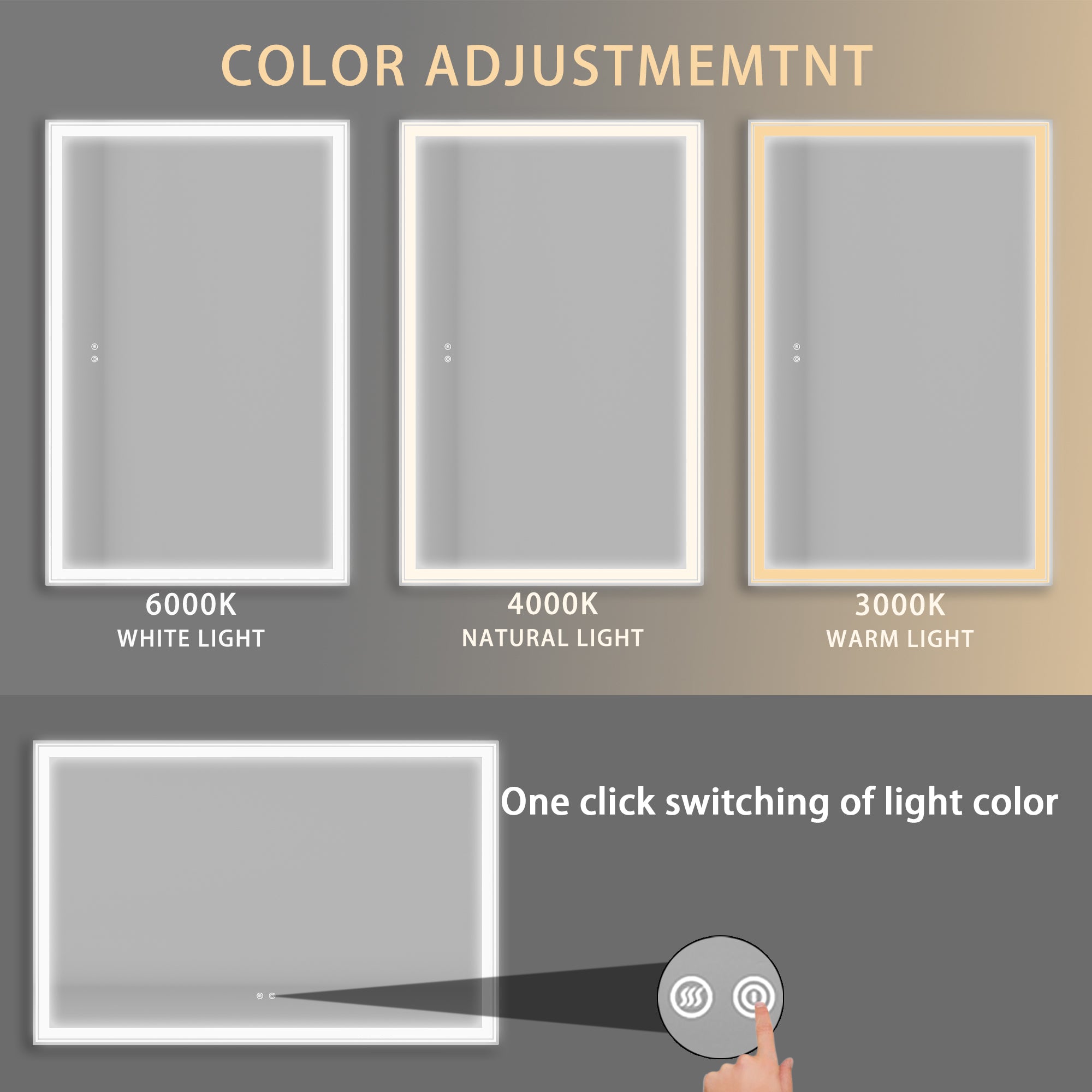 Rectangular Frameless Dimmable Wall Mounted LED Bathroom Vanity Mirror