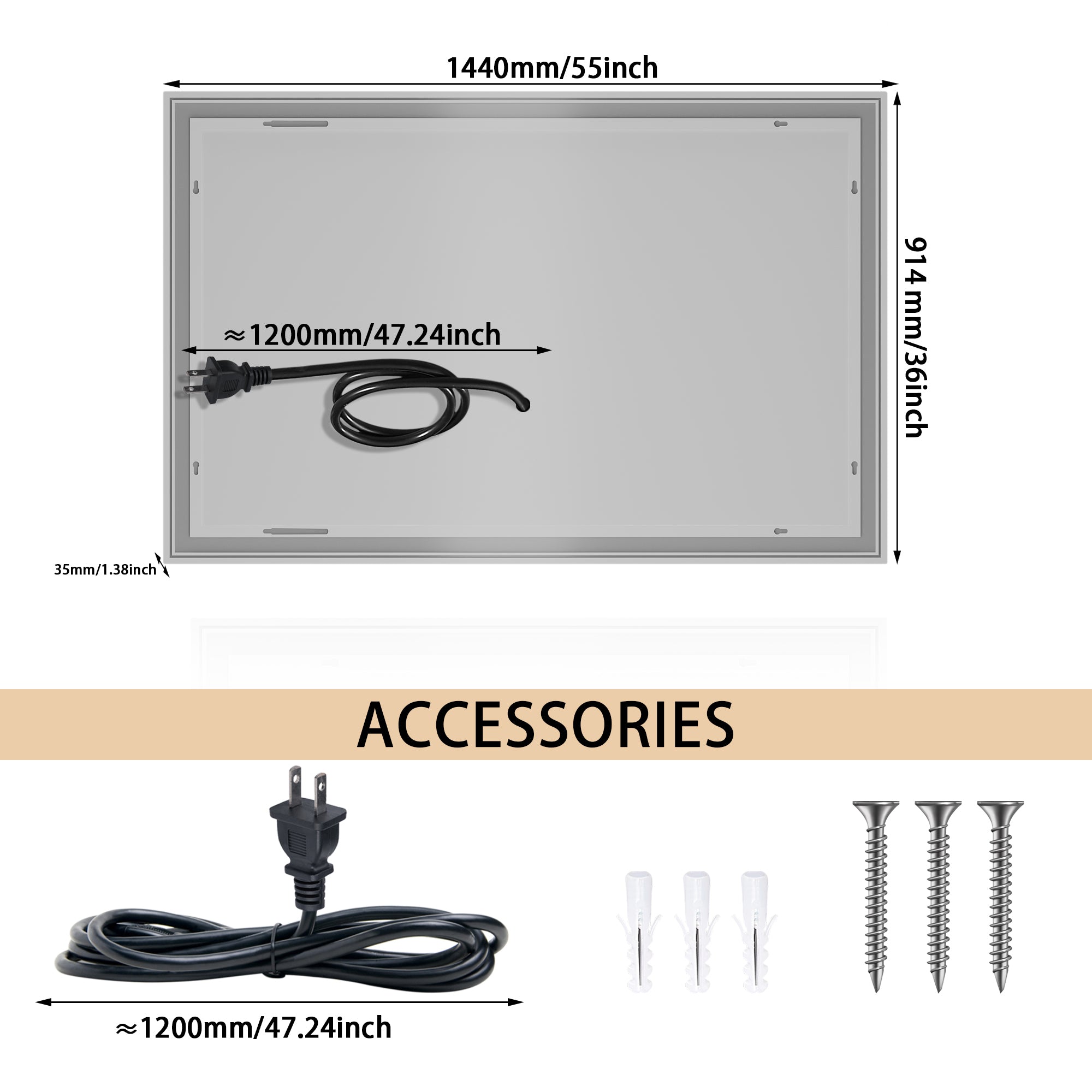 Rectangular Frameless Dimmable Wall Mounted LED Bathroom Vanity Mirror