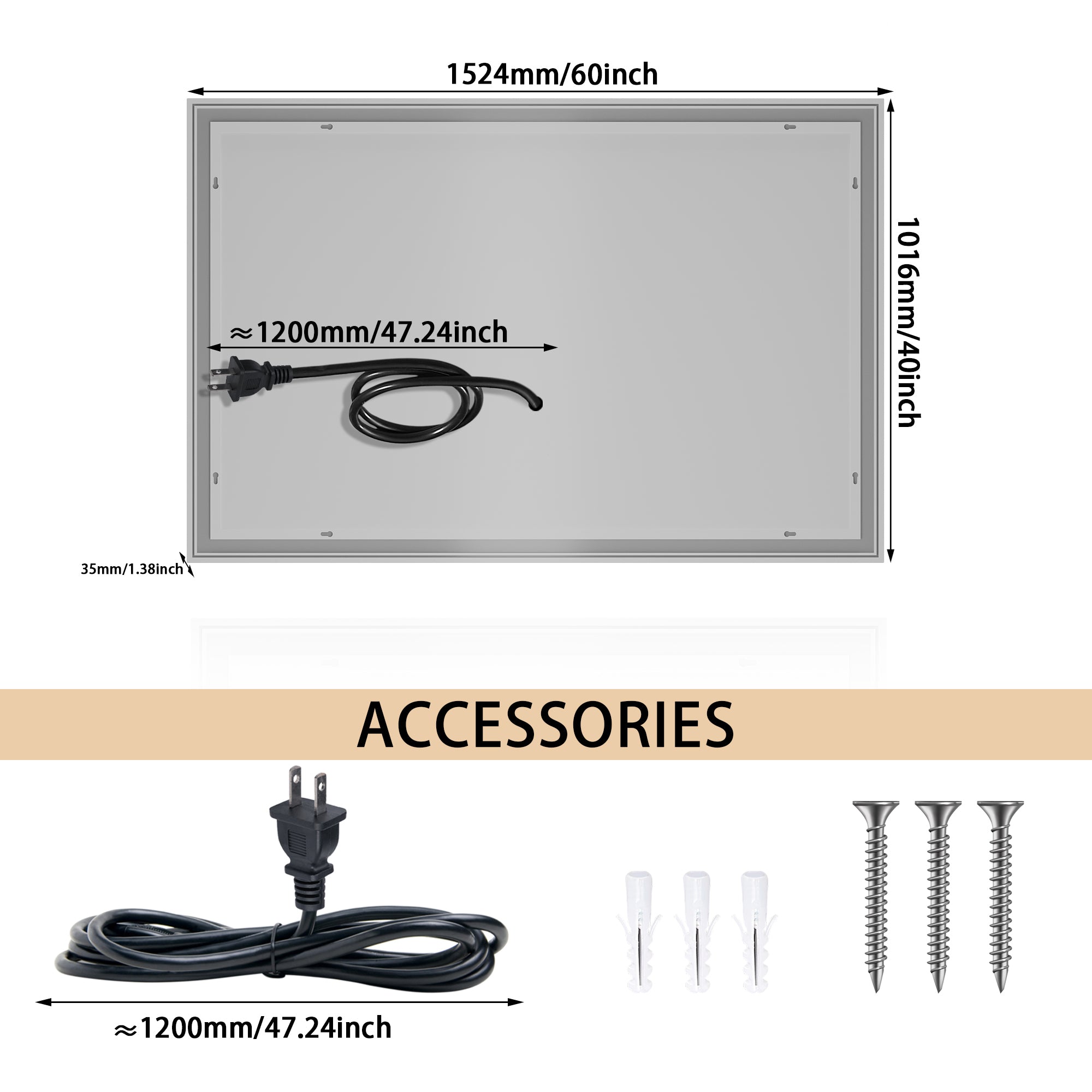 Rectangular Frameless Dimmable Wall Mounted LED Bathroom Vanity Mirror