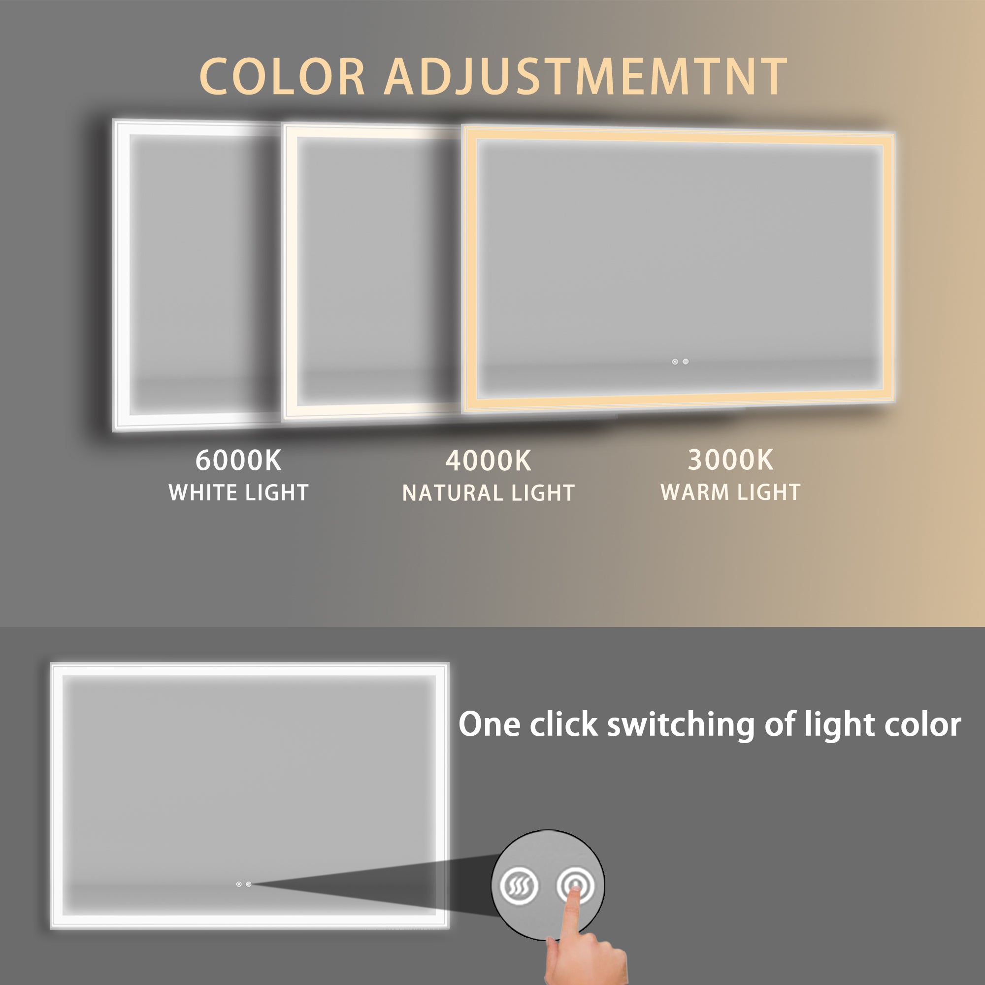 Rectangular Frameless Dimmable Wall Mounted LED Bathroom Vanity Mirror