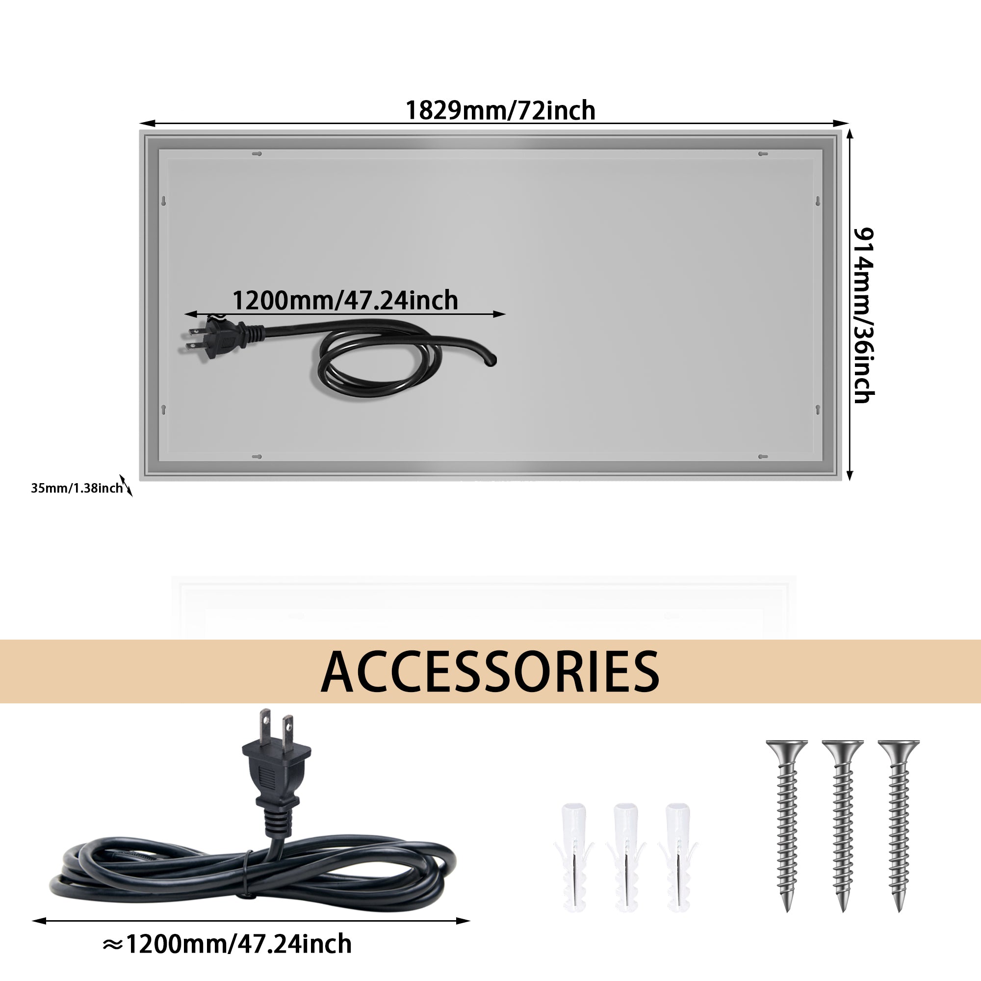 Rectangular Frameless Dimmable Wall Mounted LED Bathroom Vanity Mirror