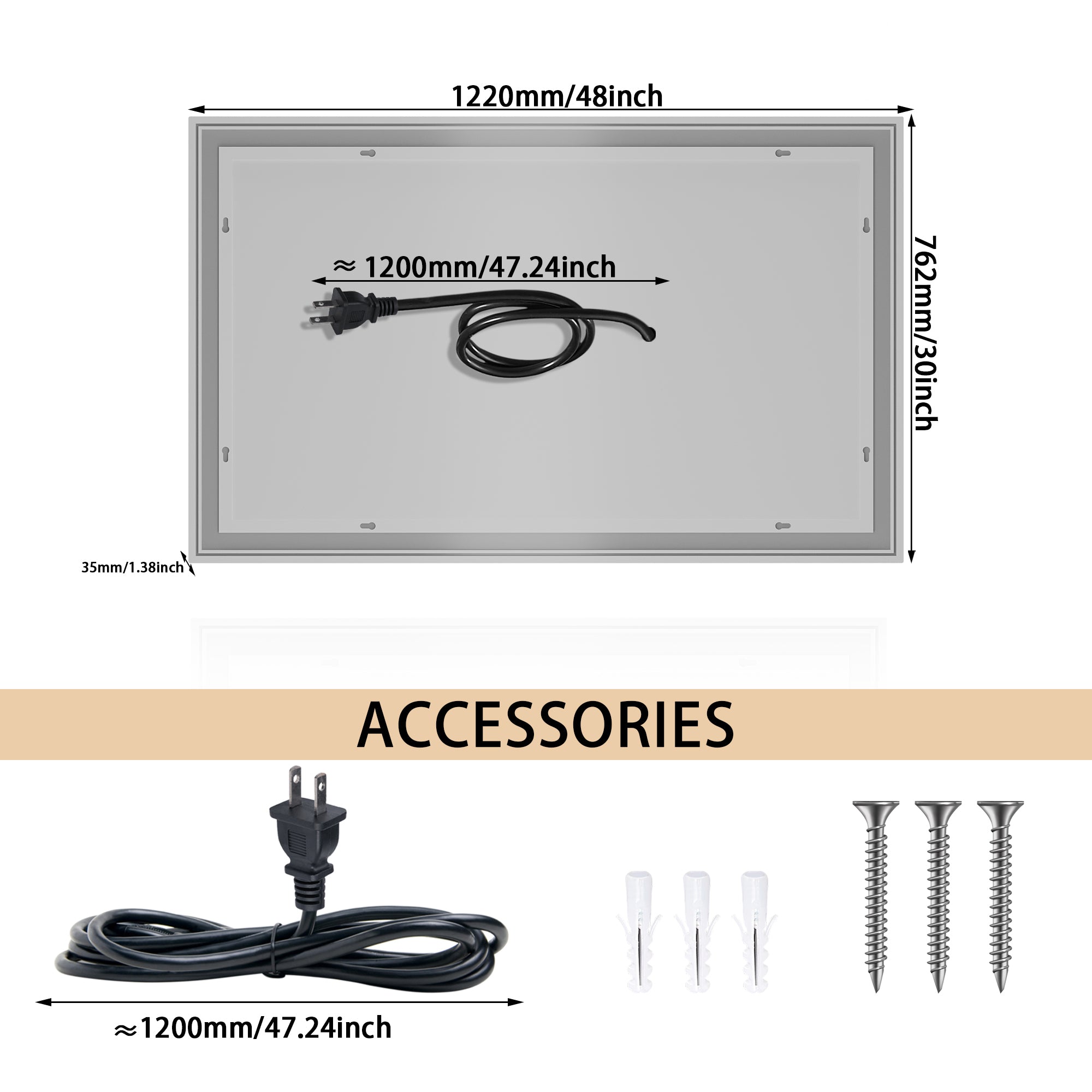 Rectangular Frameless Dimmable Wall Mounted LED Bathroom Vanity Mirror