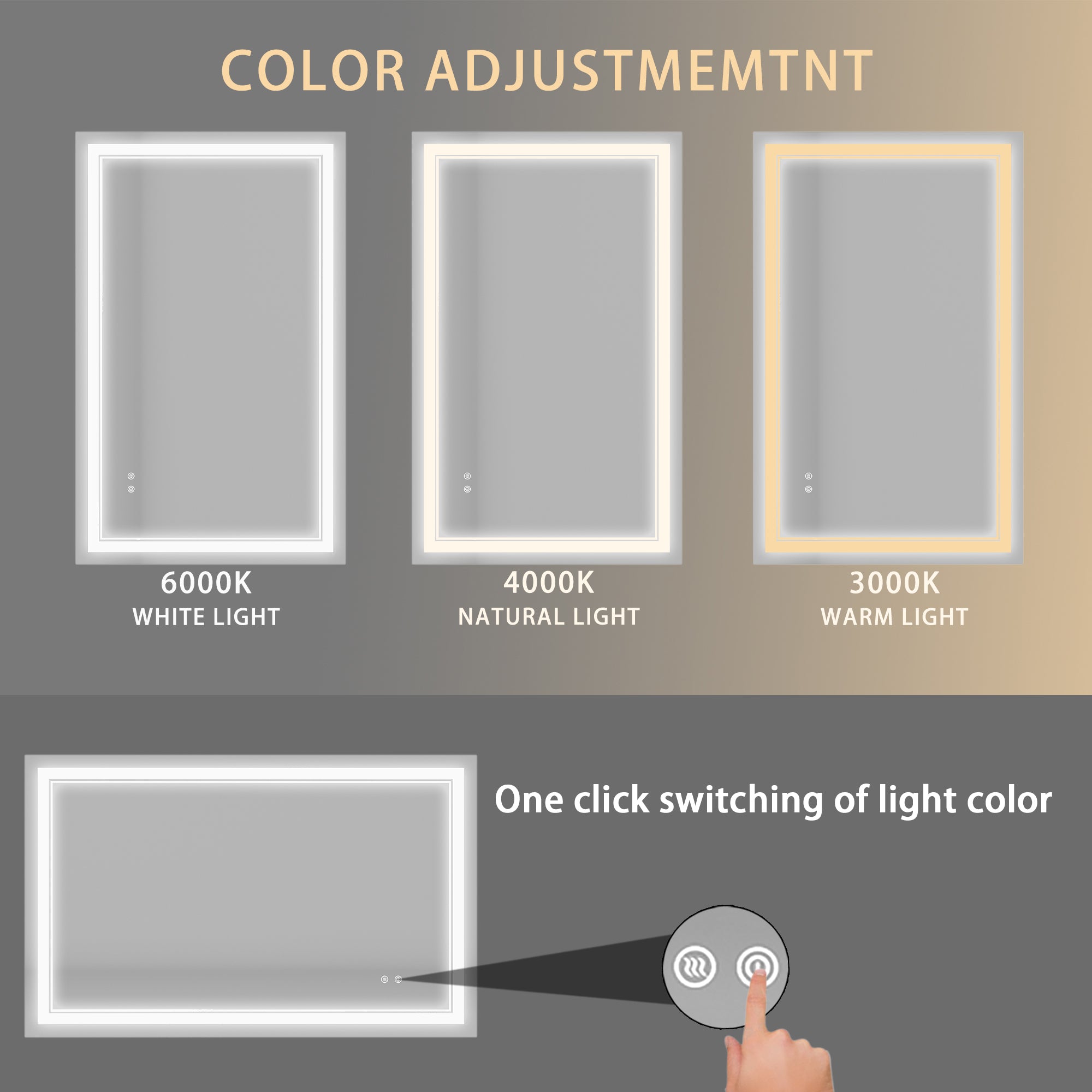 Rectangular Frameless Dimmable Wall Mounted LED Bathroom Vanity Mirror