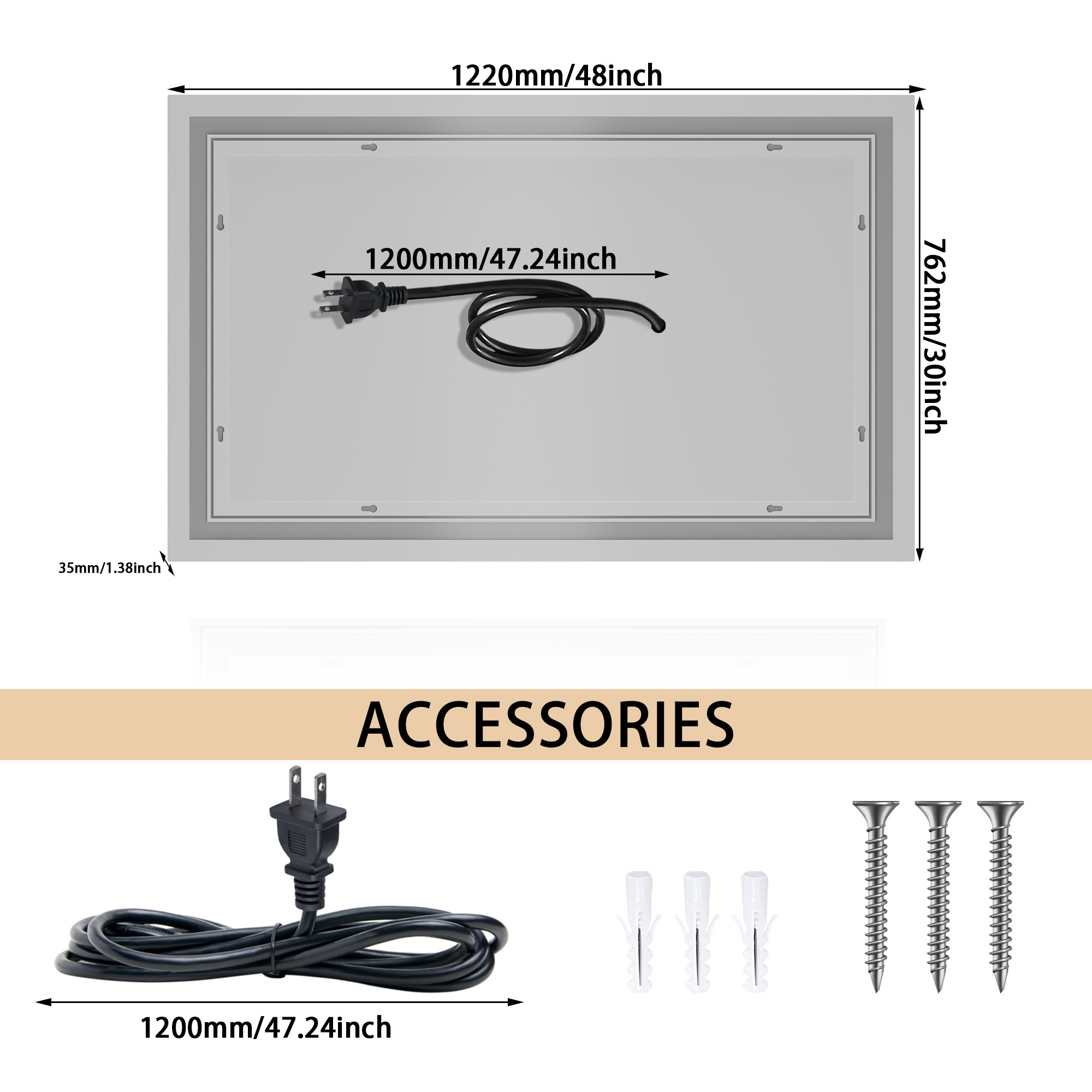 Rectangular Frameless Dimmable Wall Mounted LED Bathroom Vanity Mirror