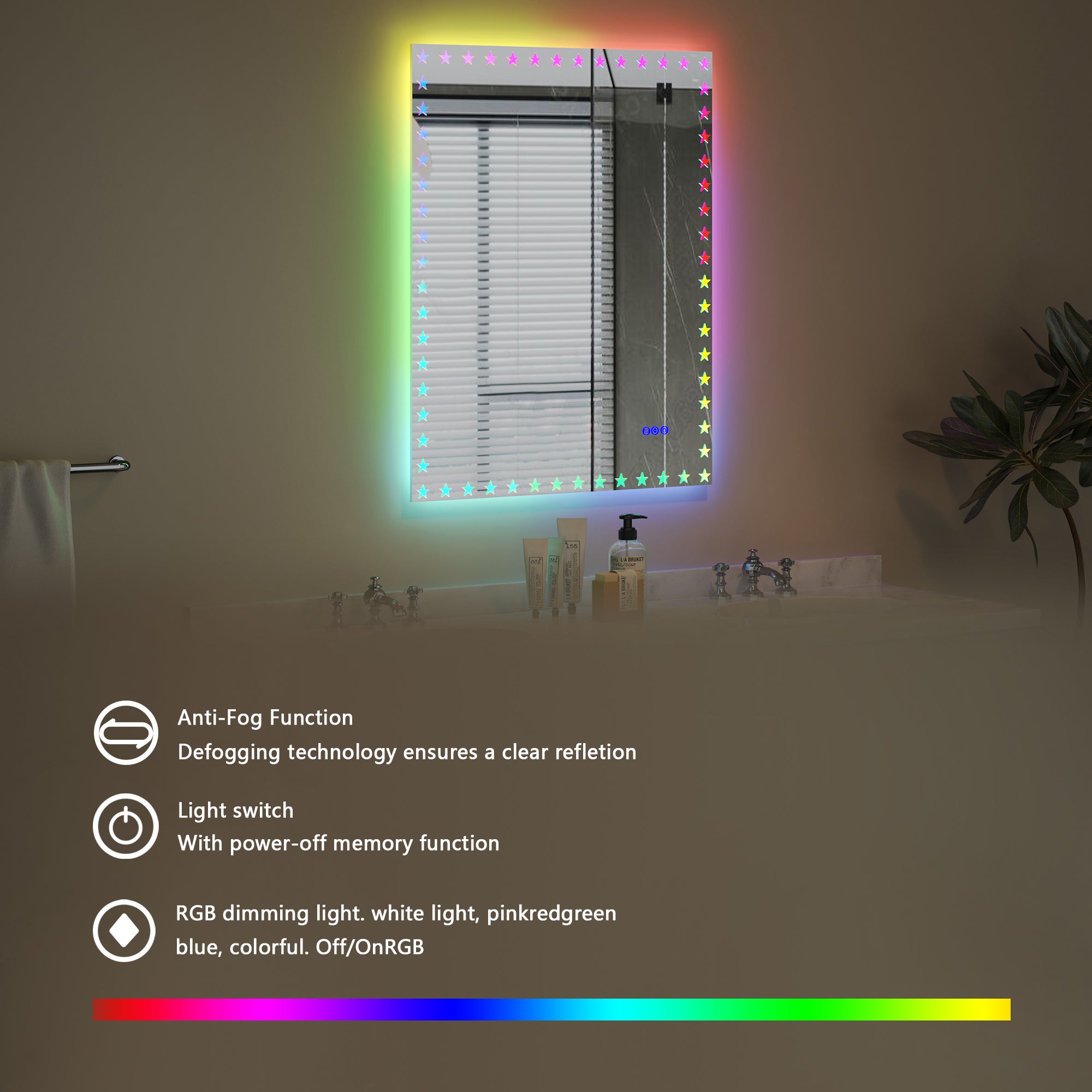 Rectangular Frameless Dimmable Wall Mounted LED Bathroom Vanity Mirror