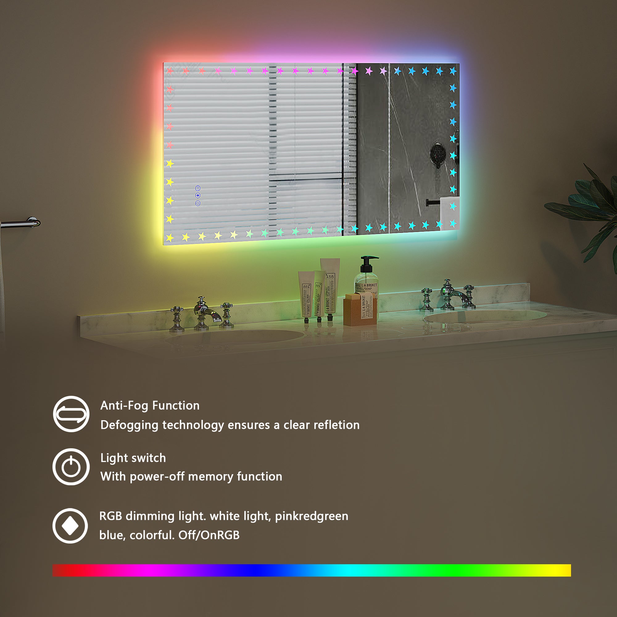 Rectangular Frameless Dimmable Wall Mounted LED Bathroom Vanity Mirror