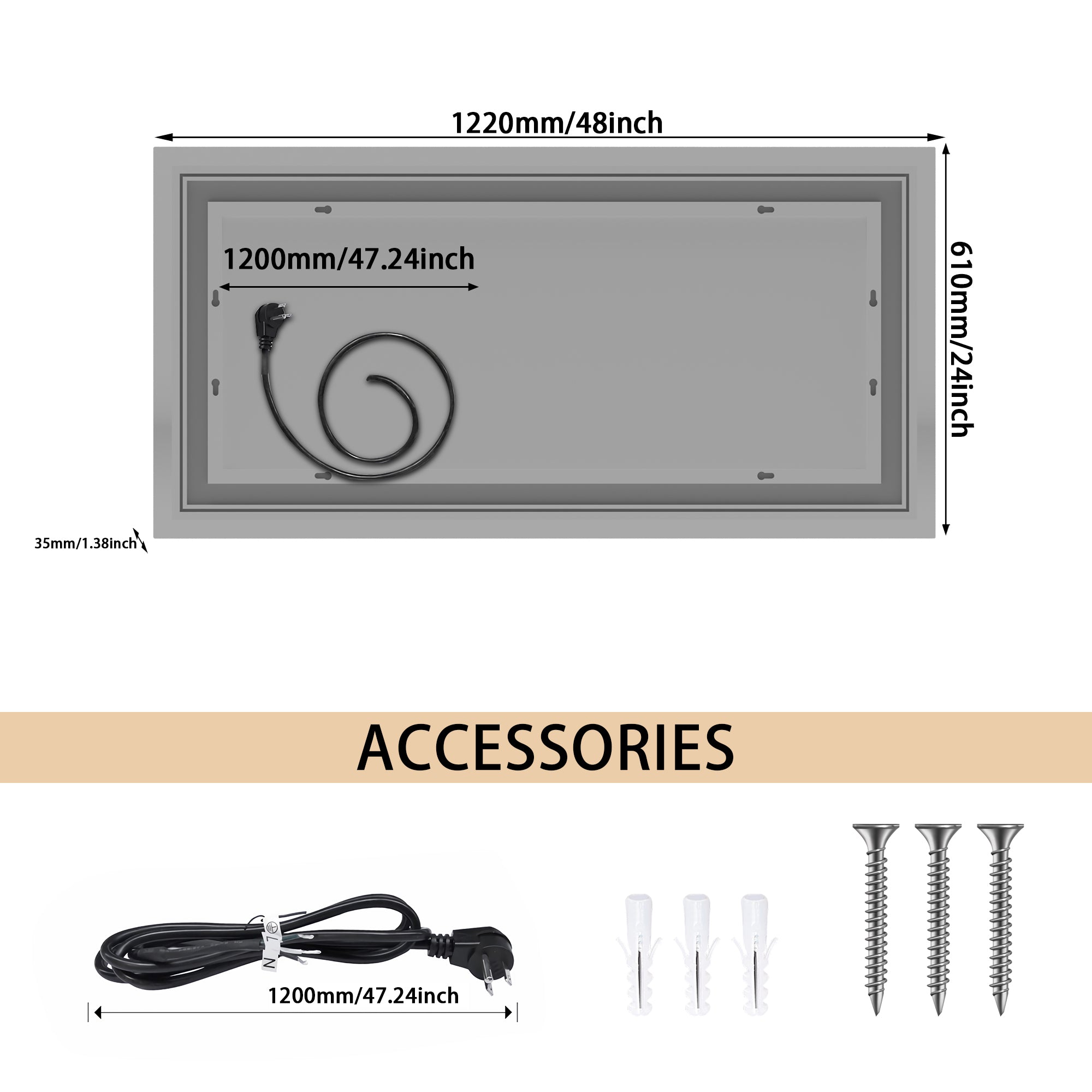 Rectangular Frameless Dimmable Wall Mounted LED Bathroom Vanity Mirror