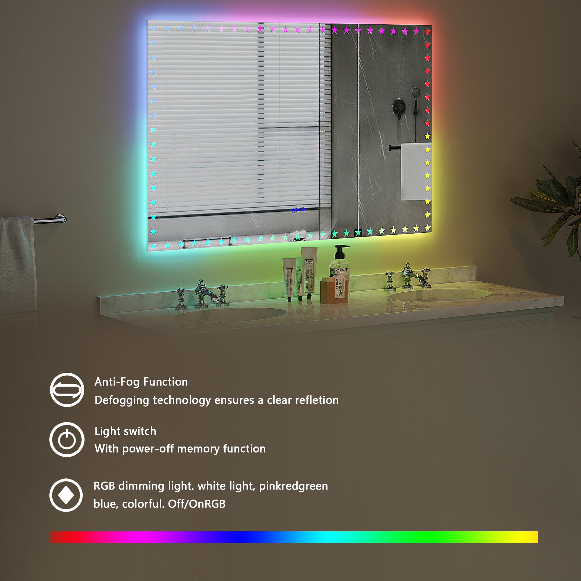 Rectangular Frameless Dimmable Wall Mounted LED Bathroom Vanity Mirror
