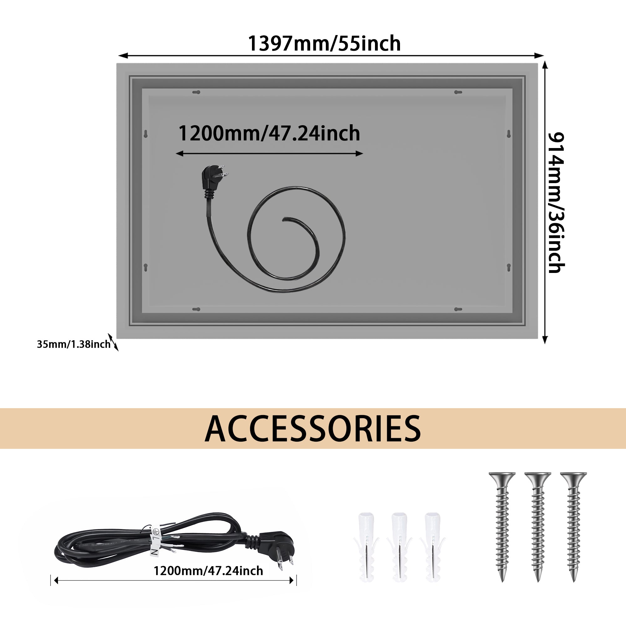 Rectangular Frameless Dimmable Wall Mounted LED Bathroom Vanity Mirror
