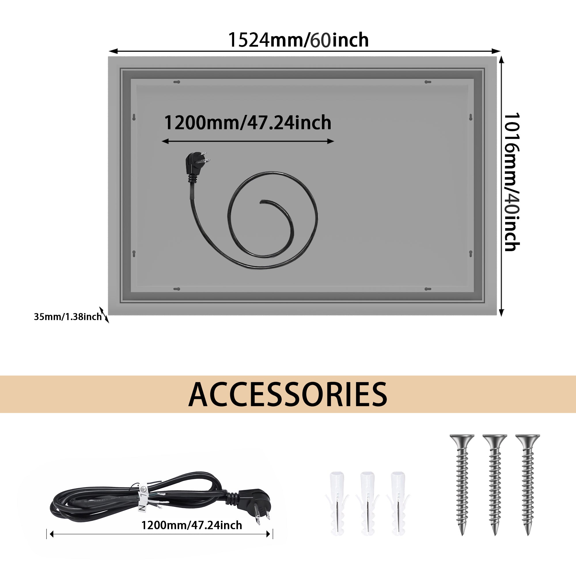 Rectangular Frameless Dimmable Wall Mounted LED Bathroom Vanity Mirror