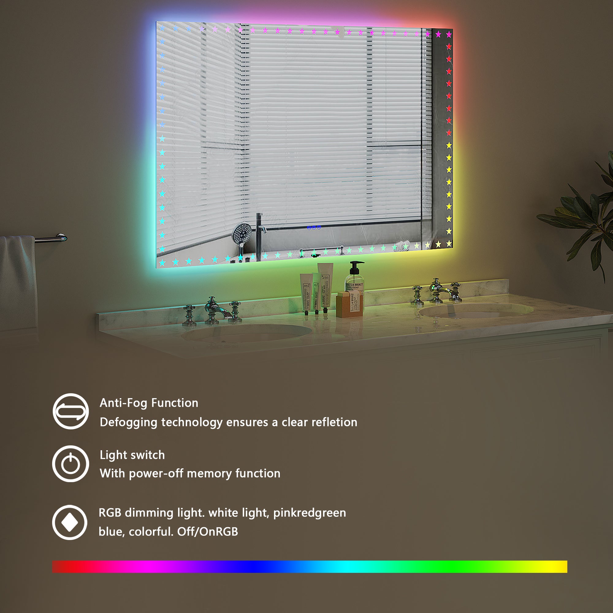 Rectangular Frameless Dimmable Wall Mounted LED Bathroom Vanity Mirror