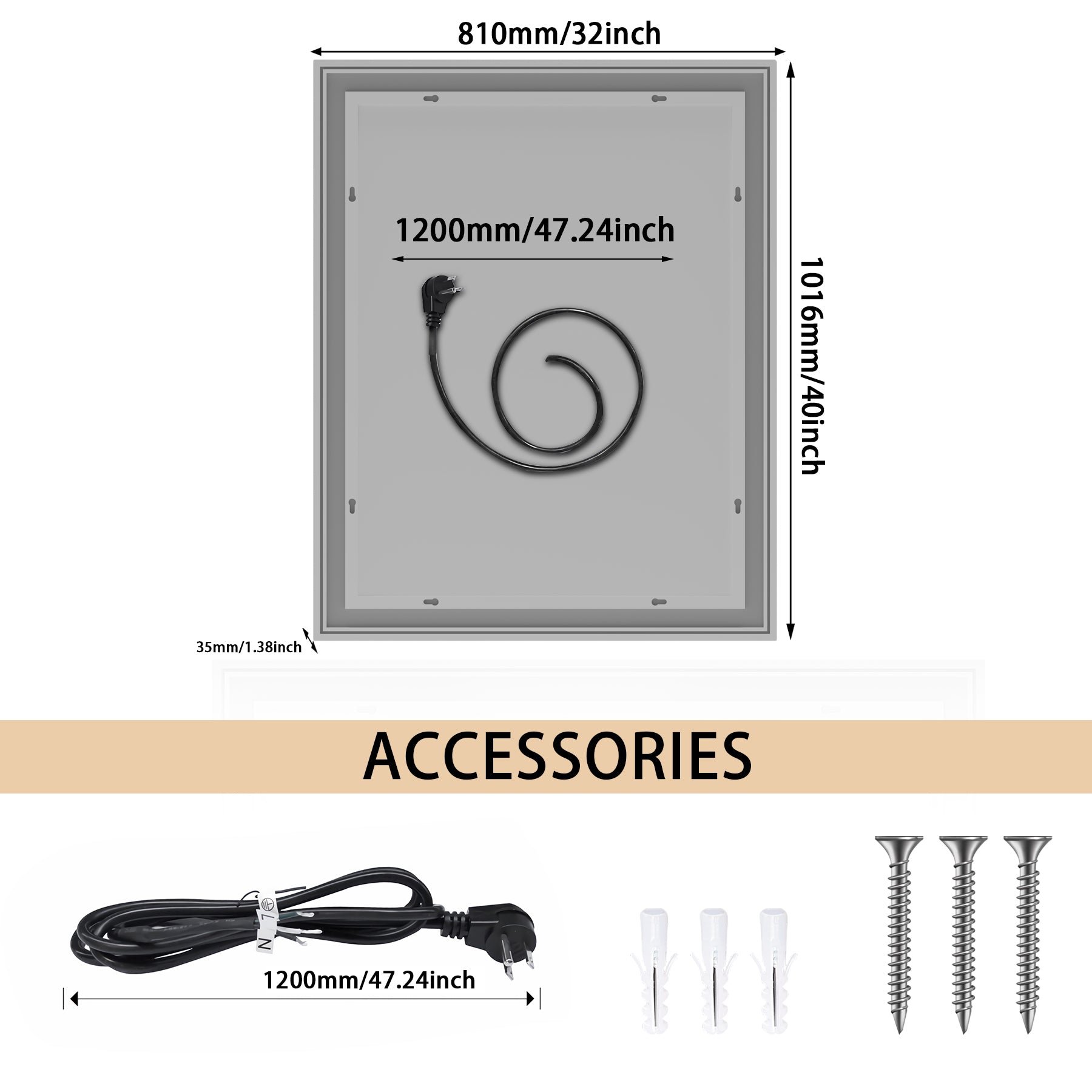 Rectangular Frameless Dimmable Wall Mounted LED Bathroom Vanity Mirror