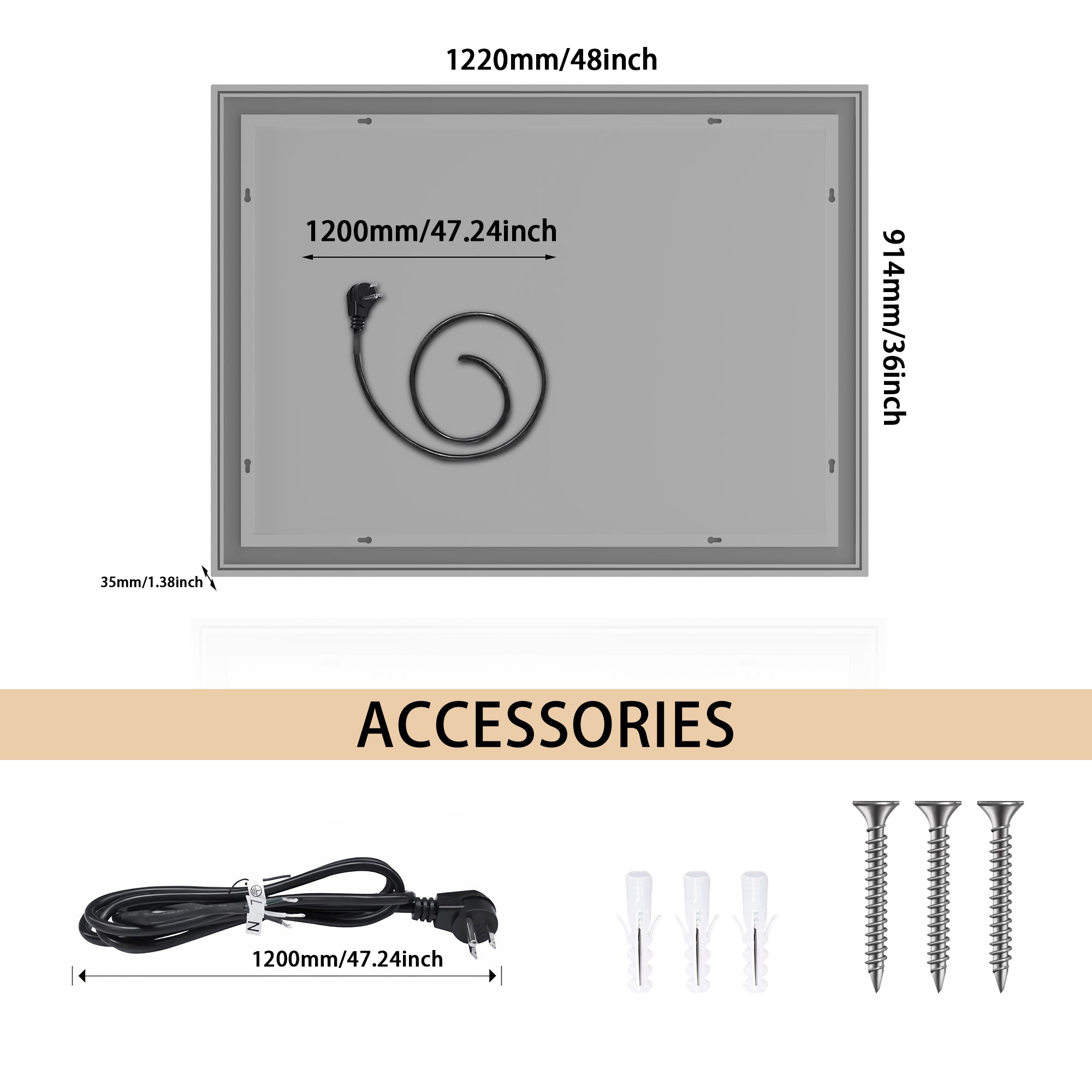 Rectangular Frameless Dimmable Wall Mounted LED Bathroom Vanity Mirror