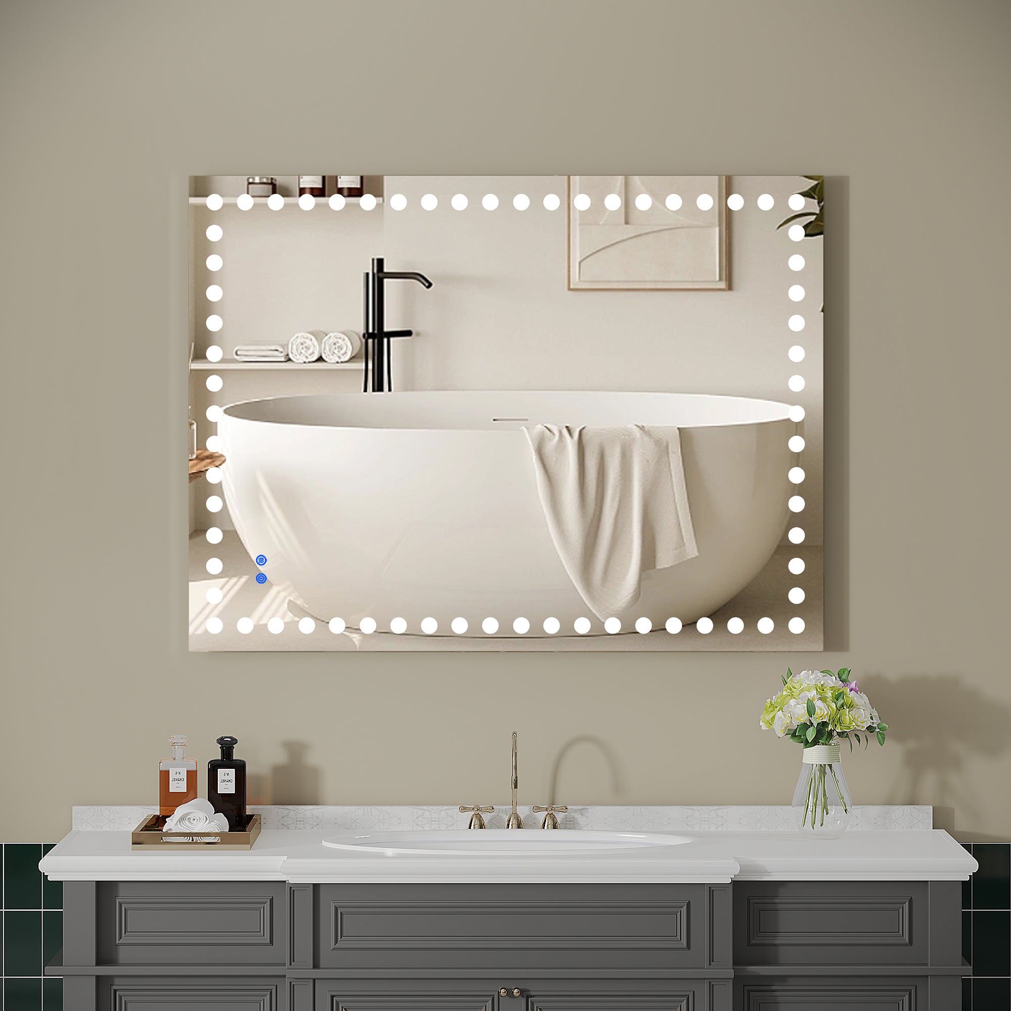 Rectangular Frameless Dimmable Wall Mounted LED Bathroom Vanity Mirror
