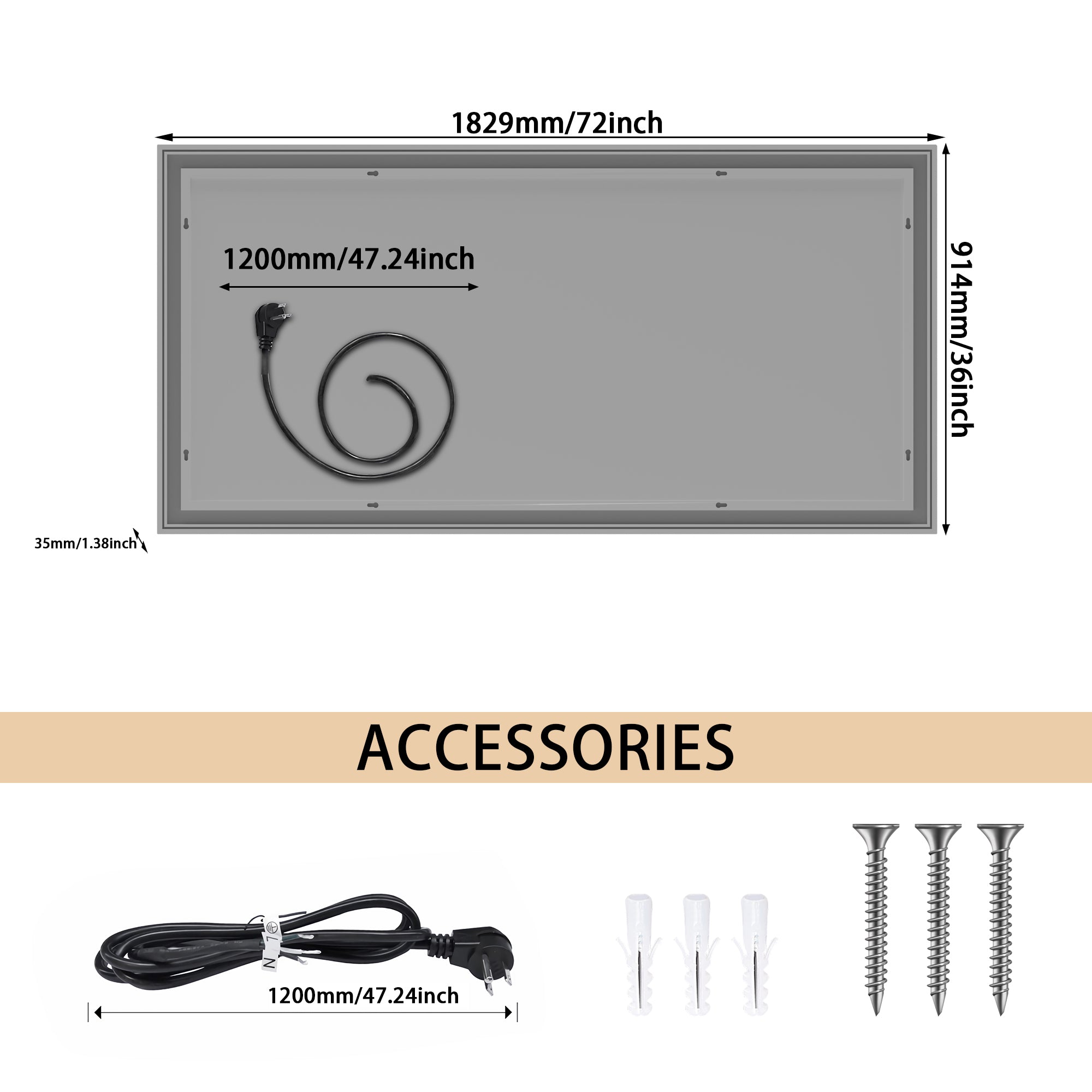 Rectangular Frameless Dimmable Wall Mounted LED Bathroom Vanity Mirror