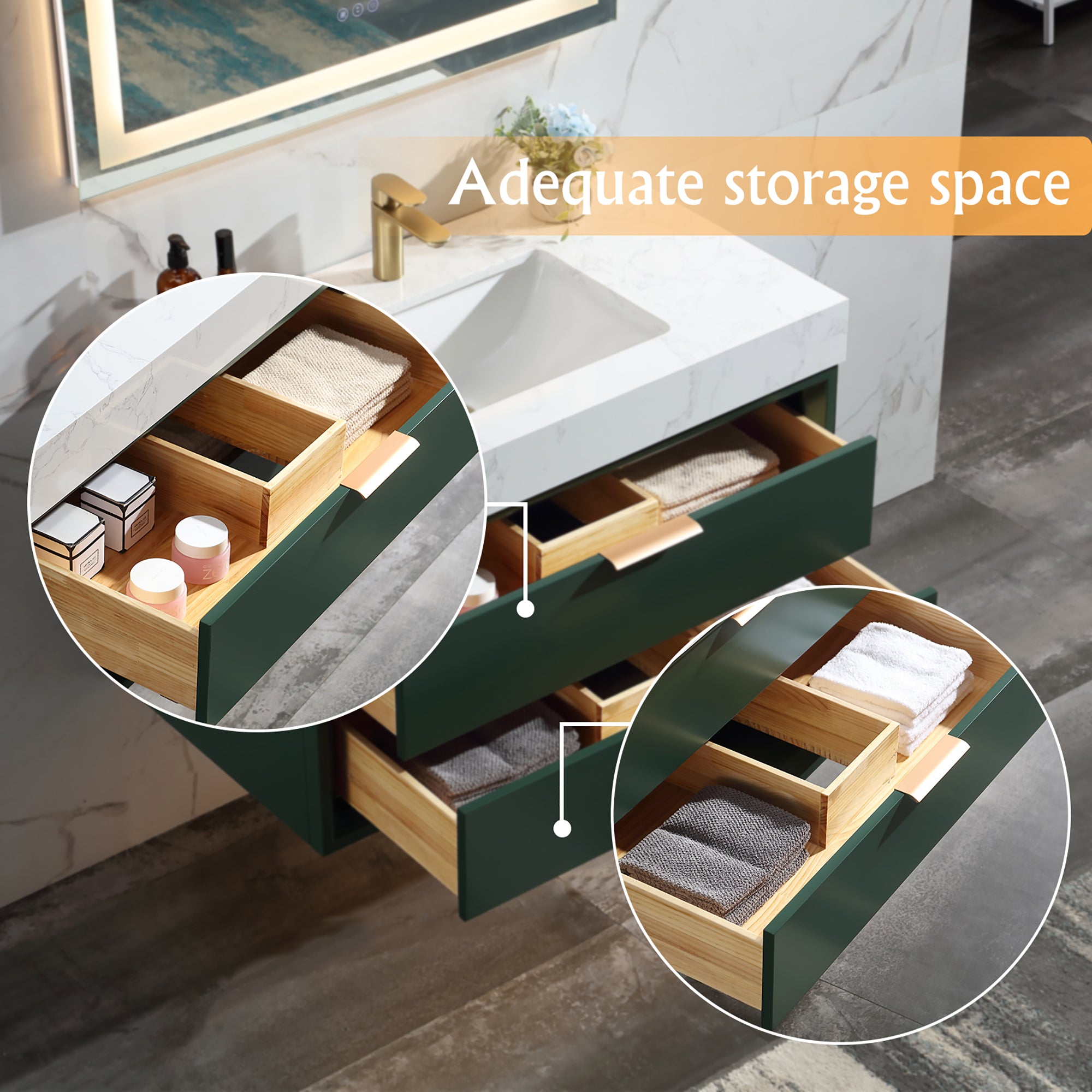 36 Inch Solid Wood Frame Wall-Mounted Bathroom Vanity Set with Ceramic Basin